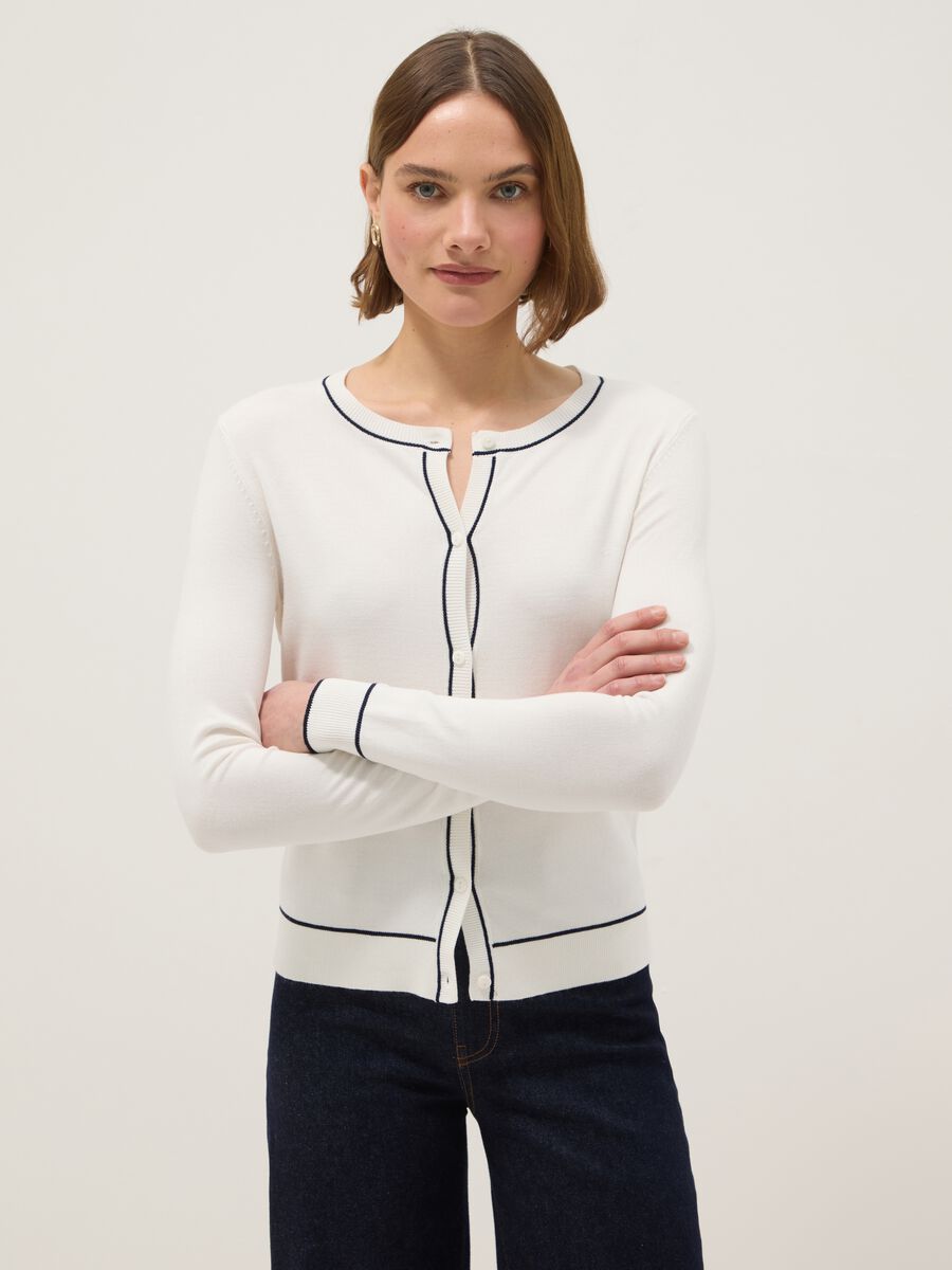 White viscose blend regular fit cardigan with buttons_0