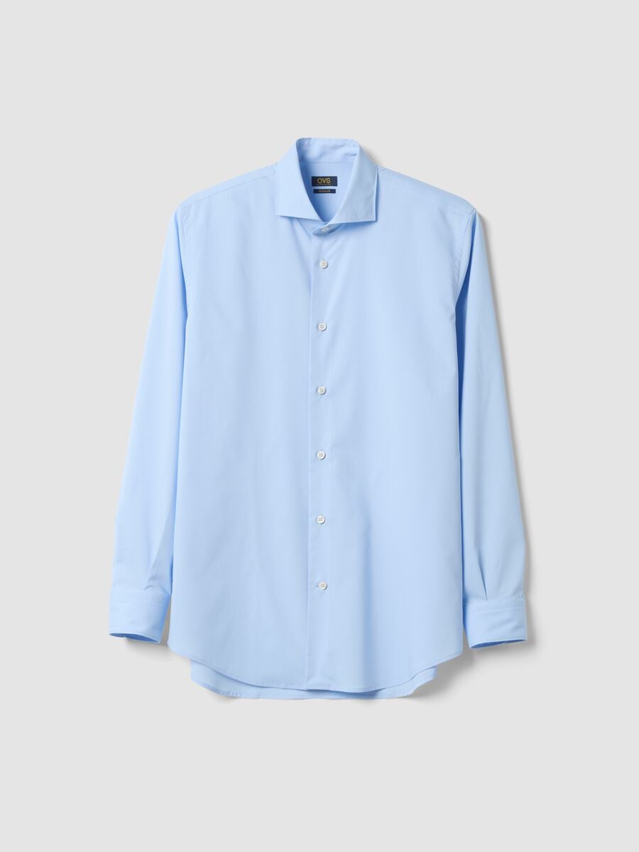 Camicia blu in misto lyocell regular fit_0