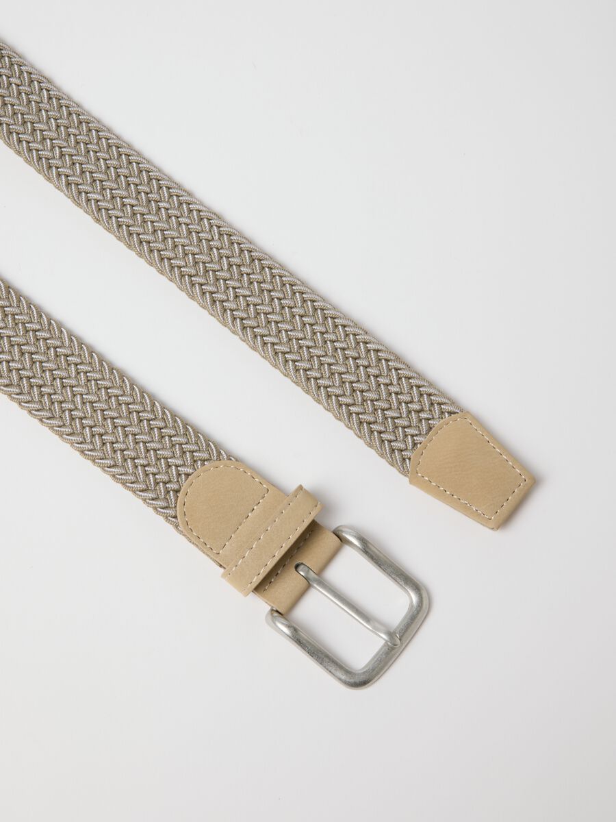 Beige braided belt with metal buckle_1