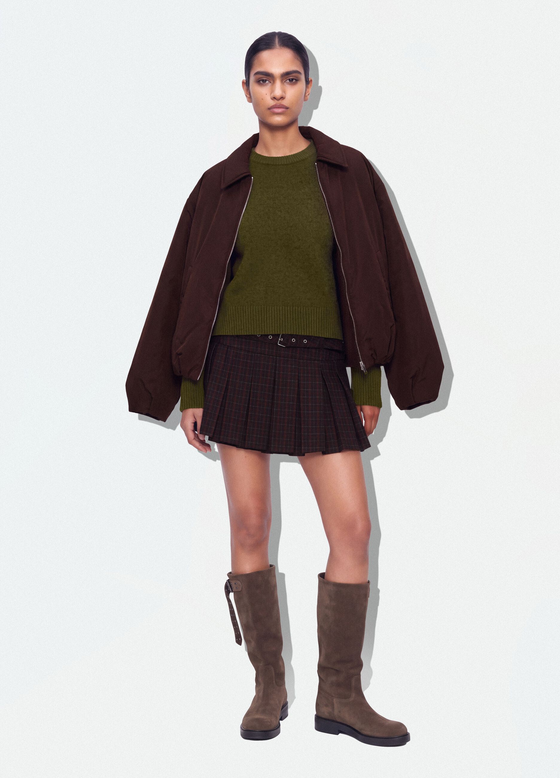 Green stretch wool crew-neck oversized jumper