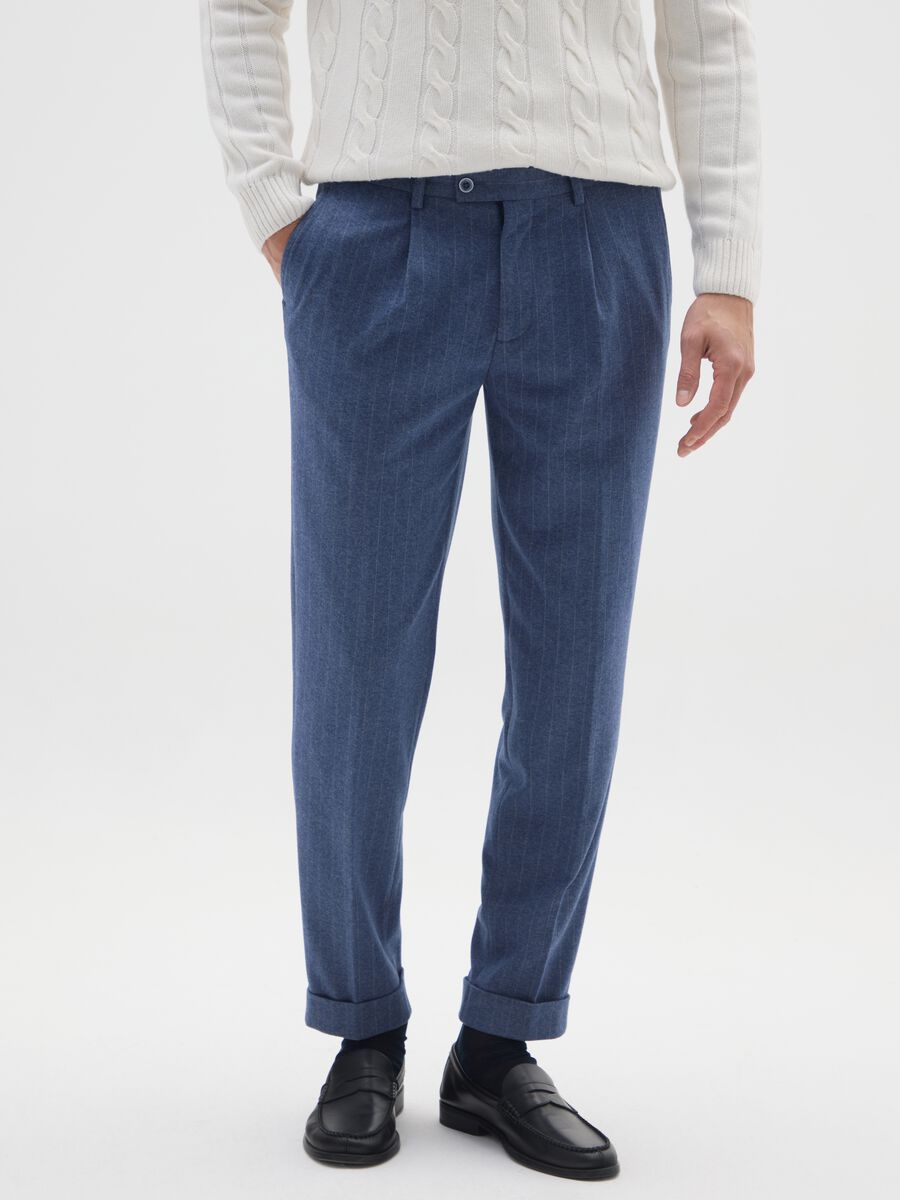 Blue Striped Slim Fit Trousers_1