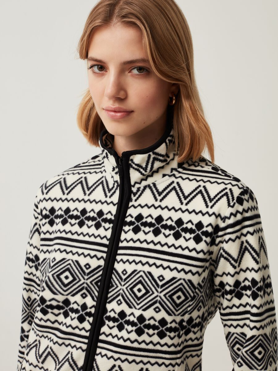 Full-zip fleece sweatshirt with all-over print_0