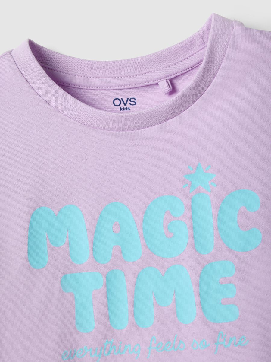Girls' violet pure cotton boxy fit T-shirt with print_2