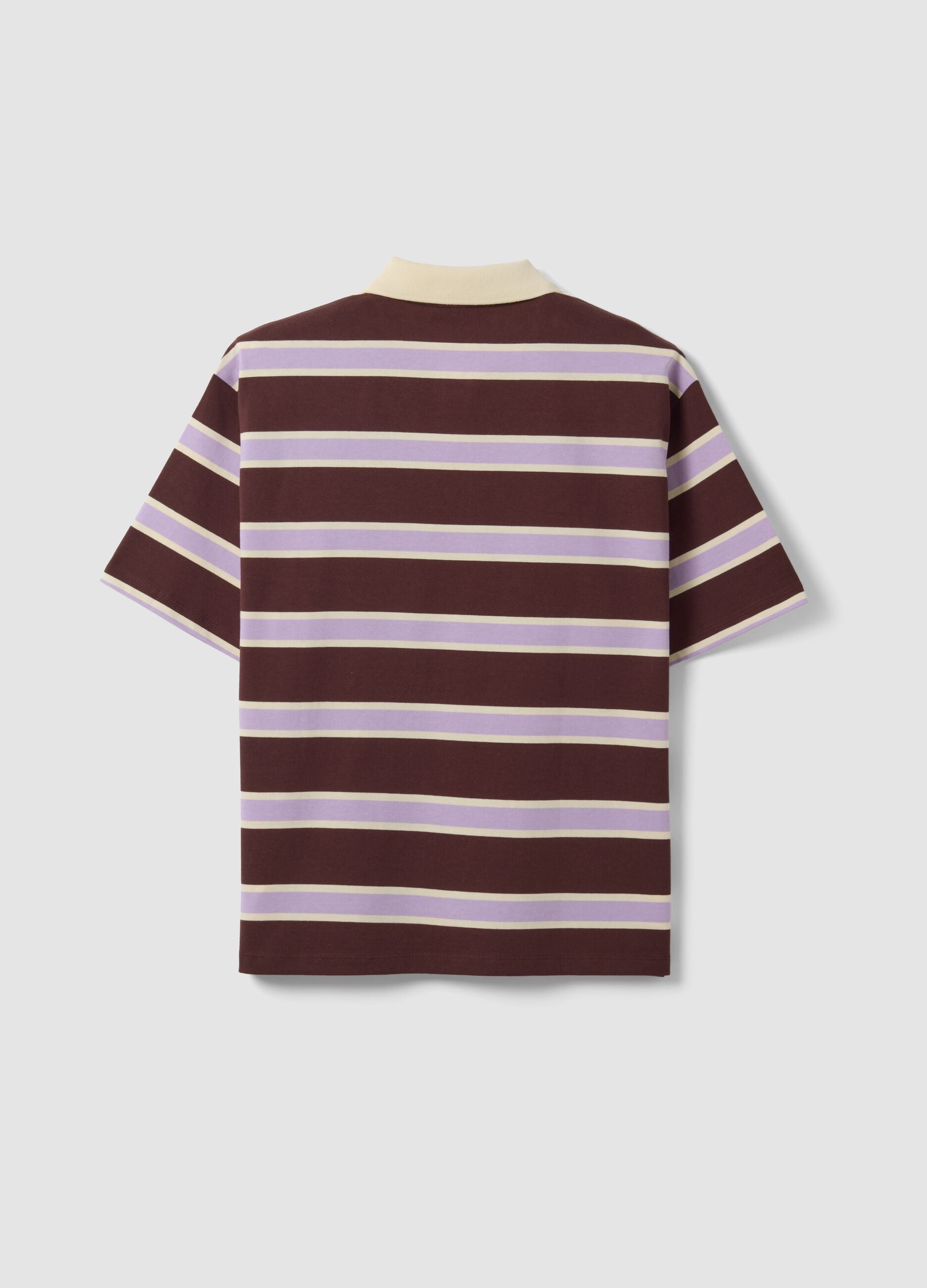 Brown striped pure cotton oversized polo shirt
