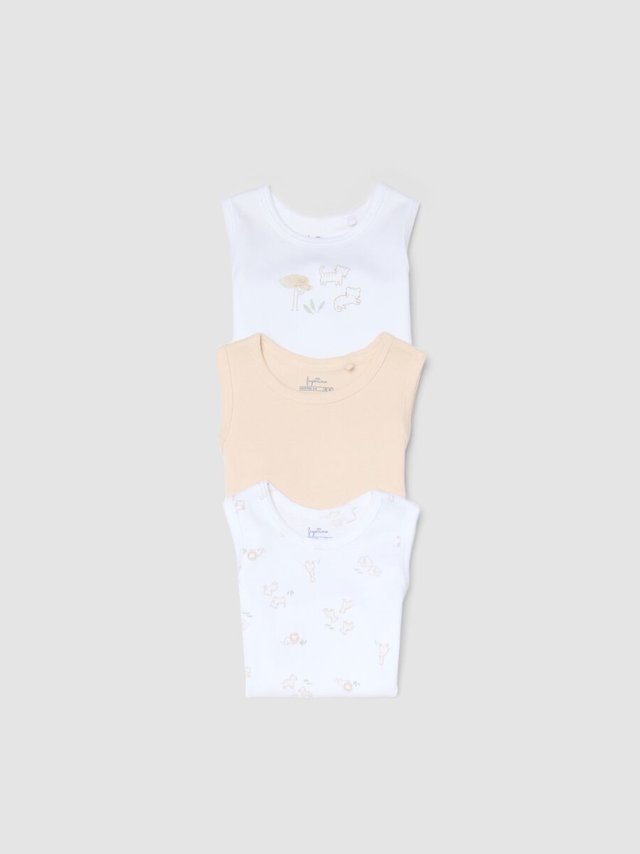 Multicolour sleeveless cotton baby bodysuit trio pack_3