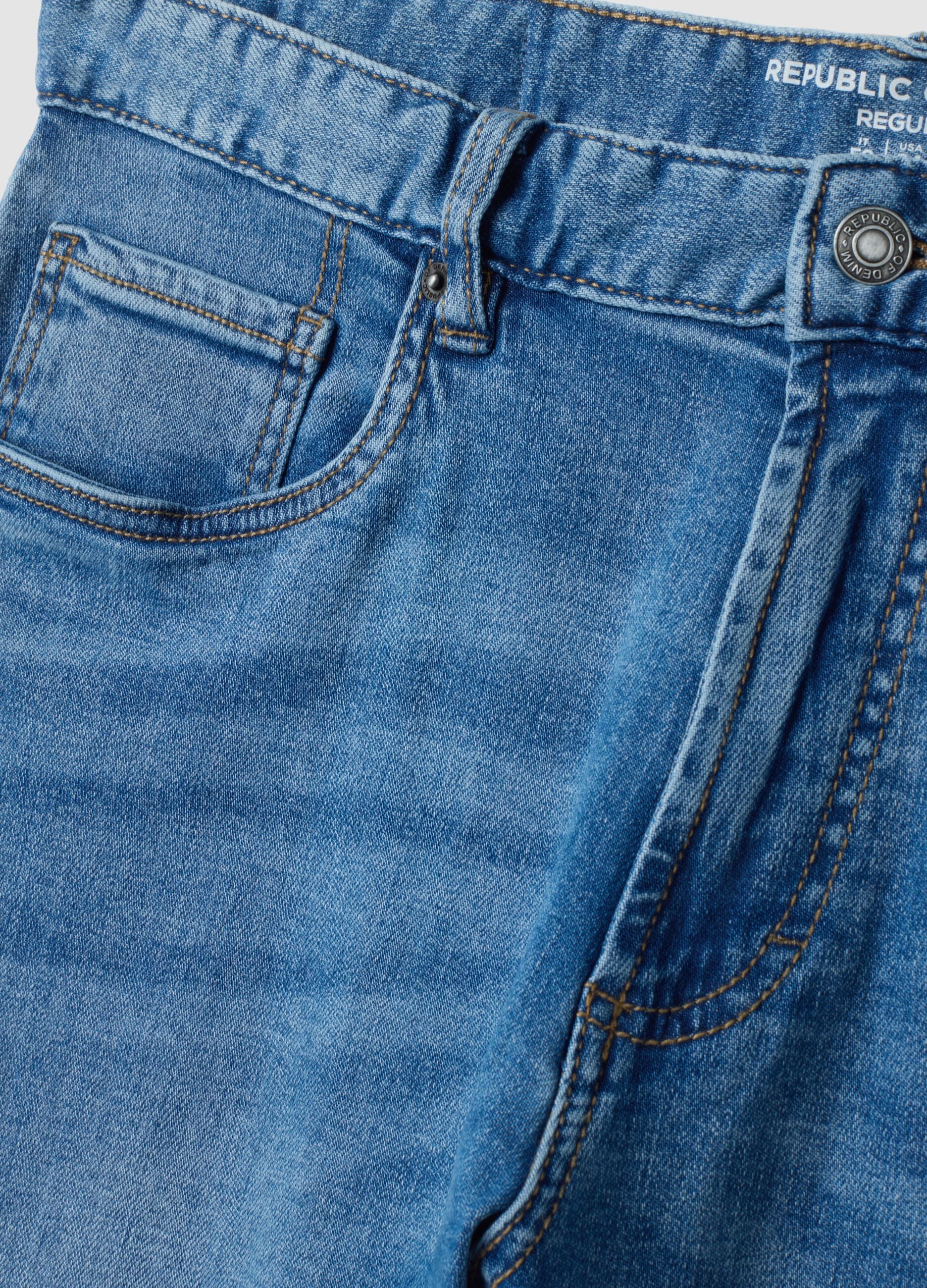 Jeans denim blu in cotone elasticizzato regular fit