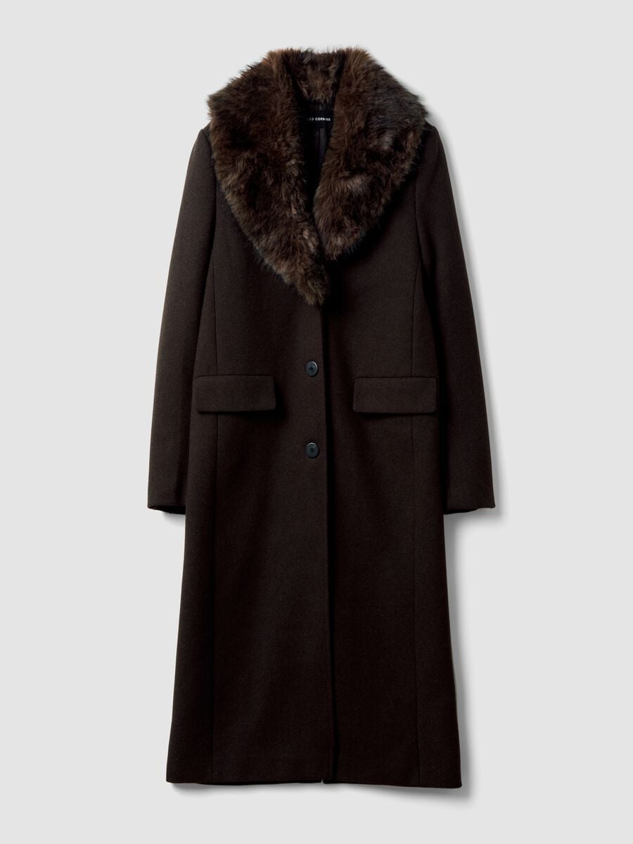 Long brown wool and viscose-blend coat with contrasting collar_4
