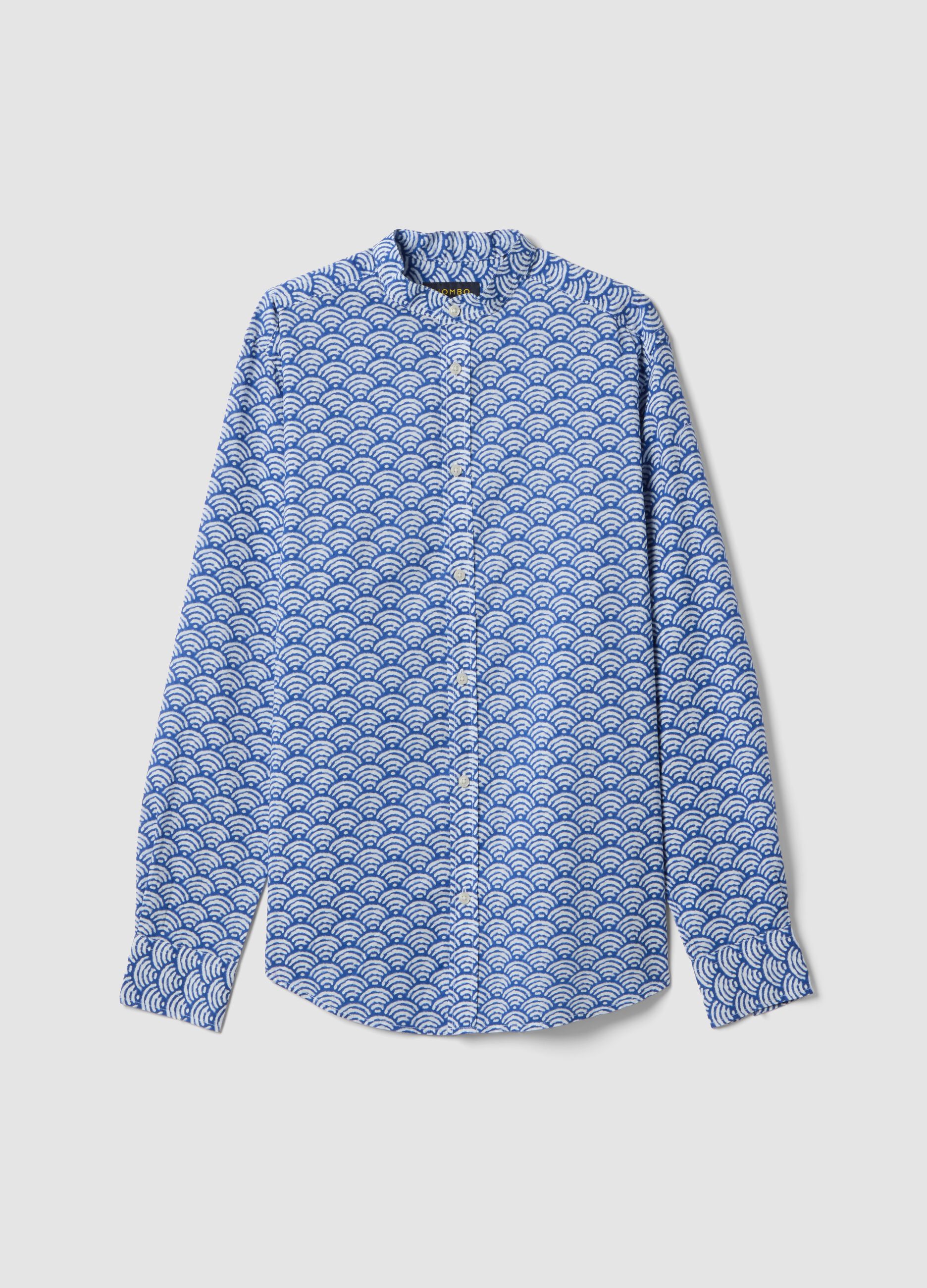 Multicolored shirt with Mandarin collar in pure cotton regular fit
