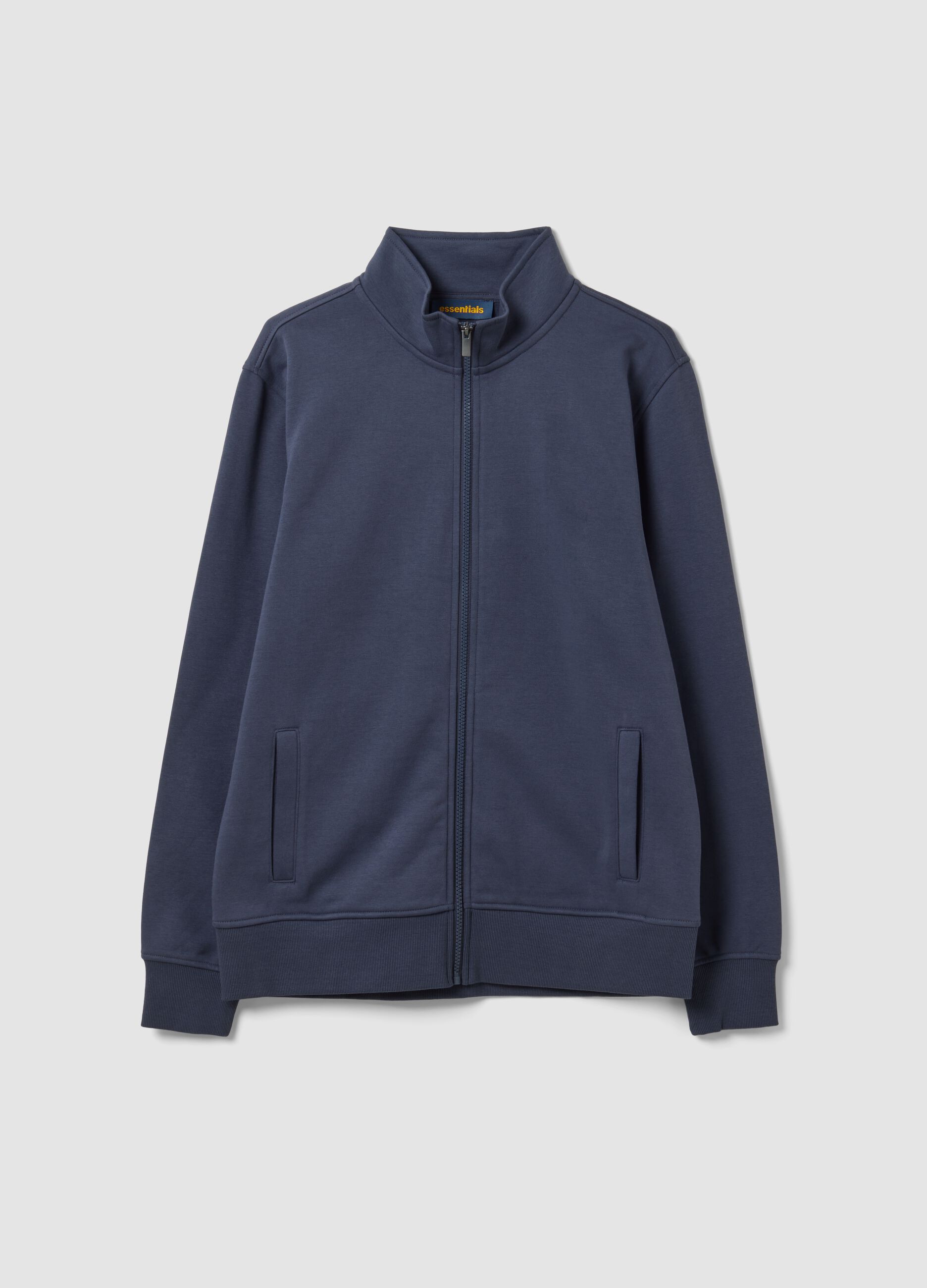Grey cotton-blend sweatshirt with crew neck and zip, regular fit
