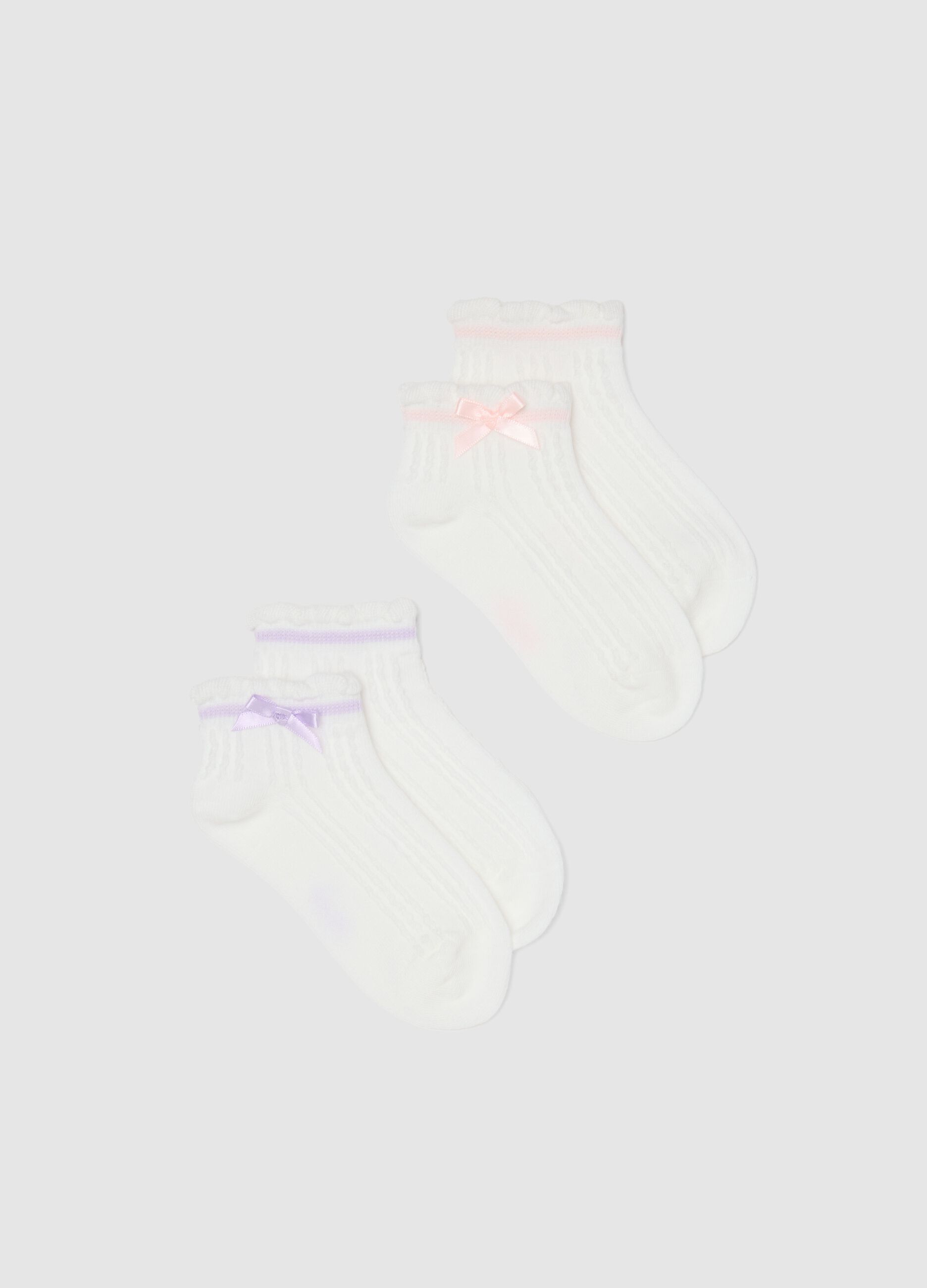 Twin pack girls' white cotton blend socks with bow