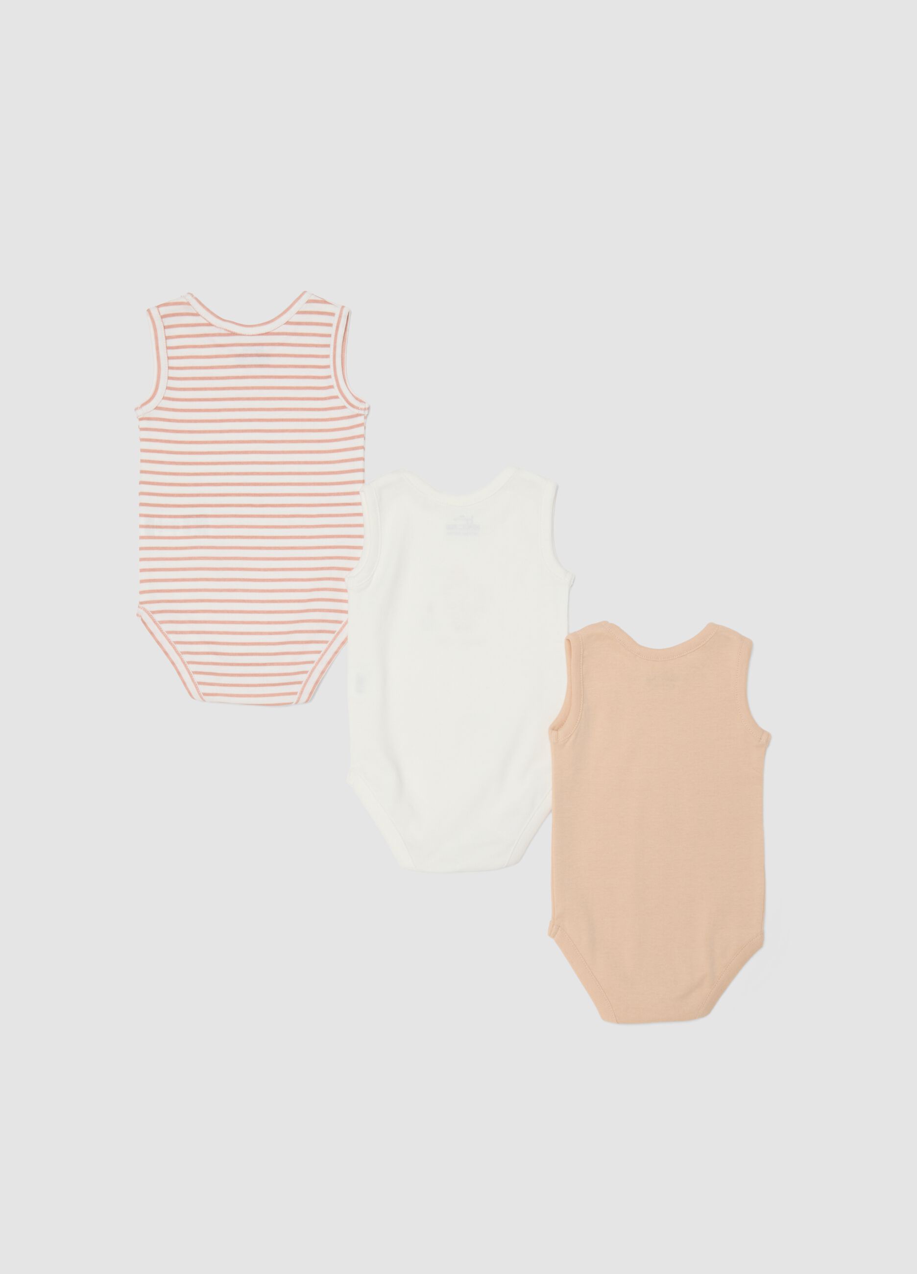 3-pack multicolour sleeveless organic cotton baby bodysuits