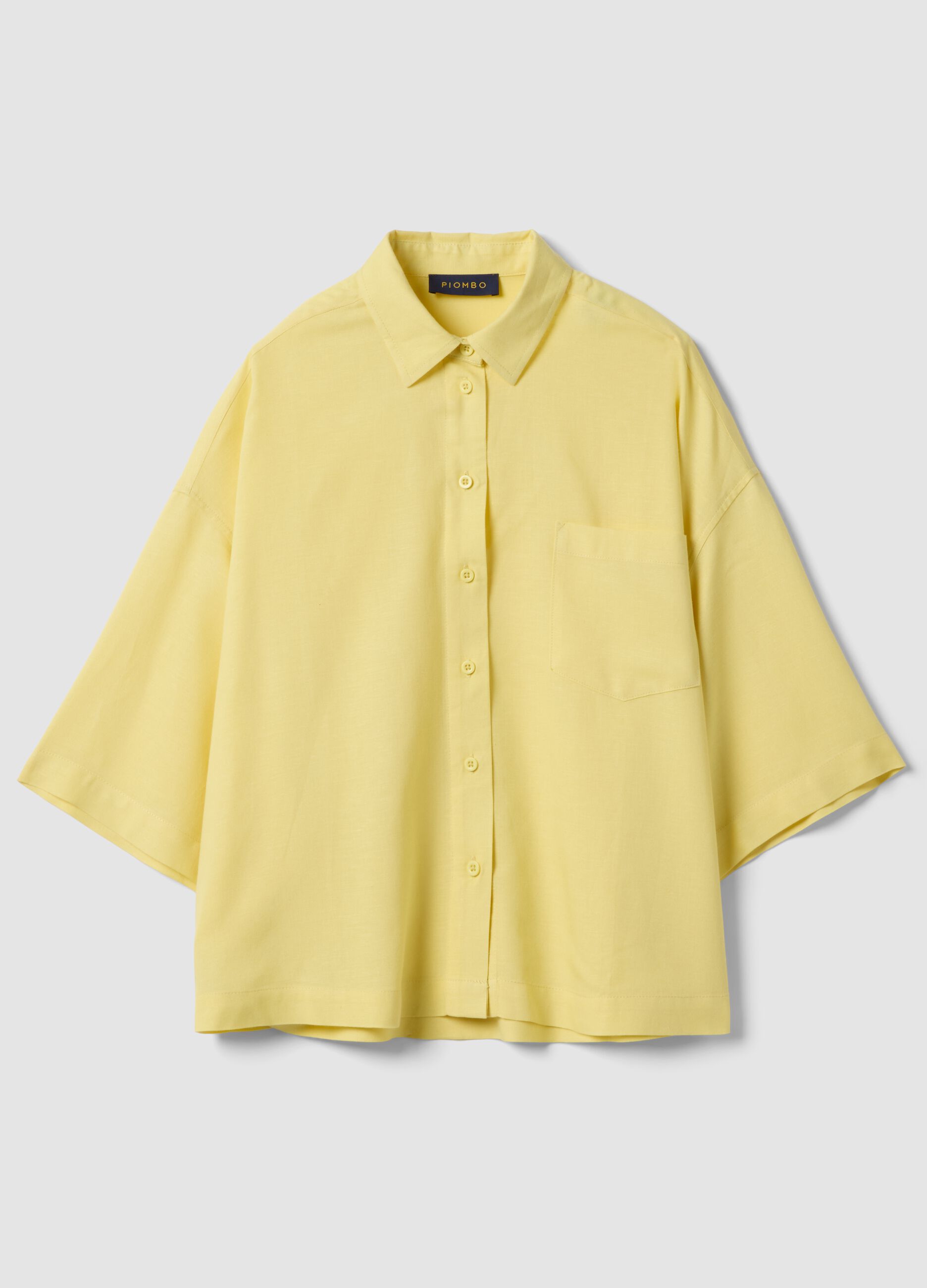 Yellow viscose-linen blend oversized shirt