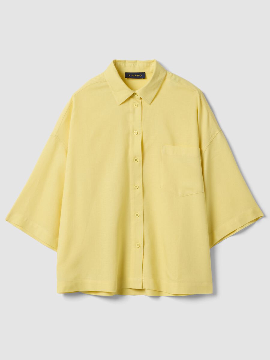 Yellow viscose-linen blend oversized shirt_4