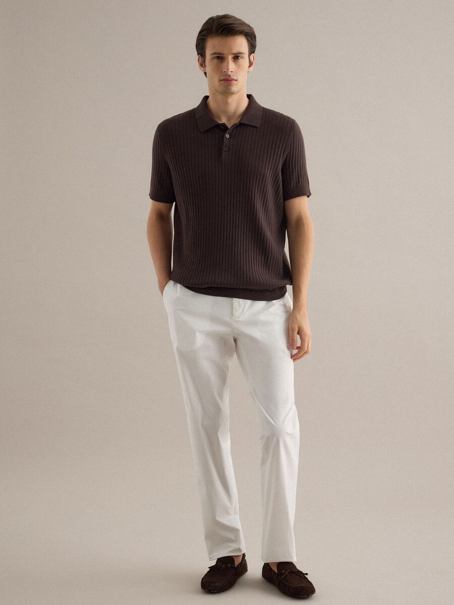 White stretch cotton trousers, regular fit_0