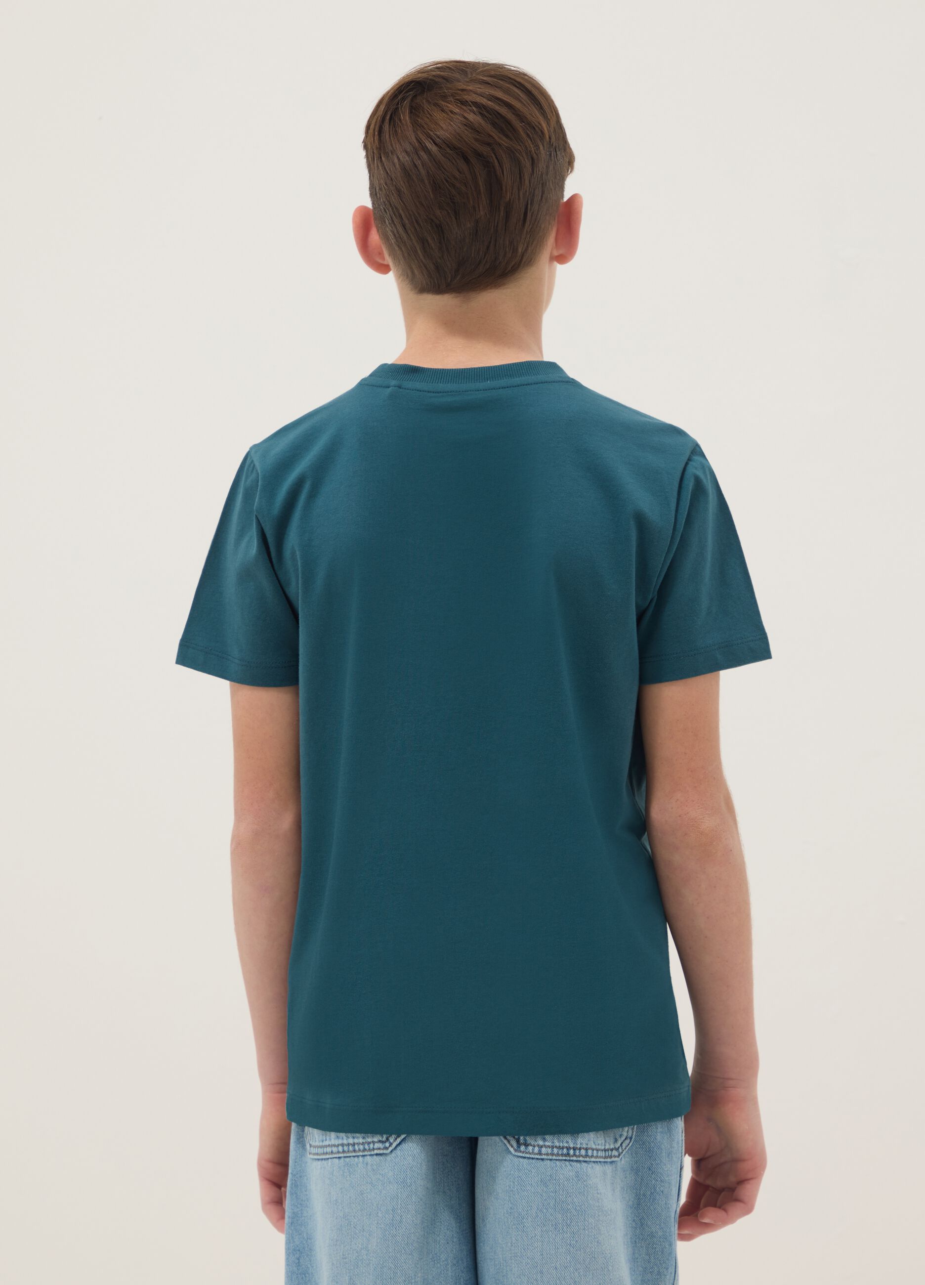 Boys' Regular Fit Green Pure Cotton T-shirt with Print