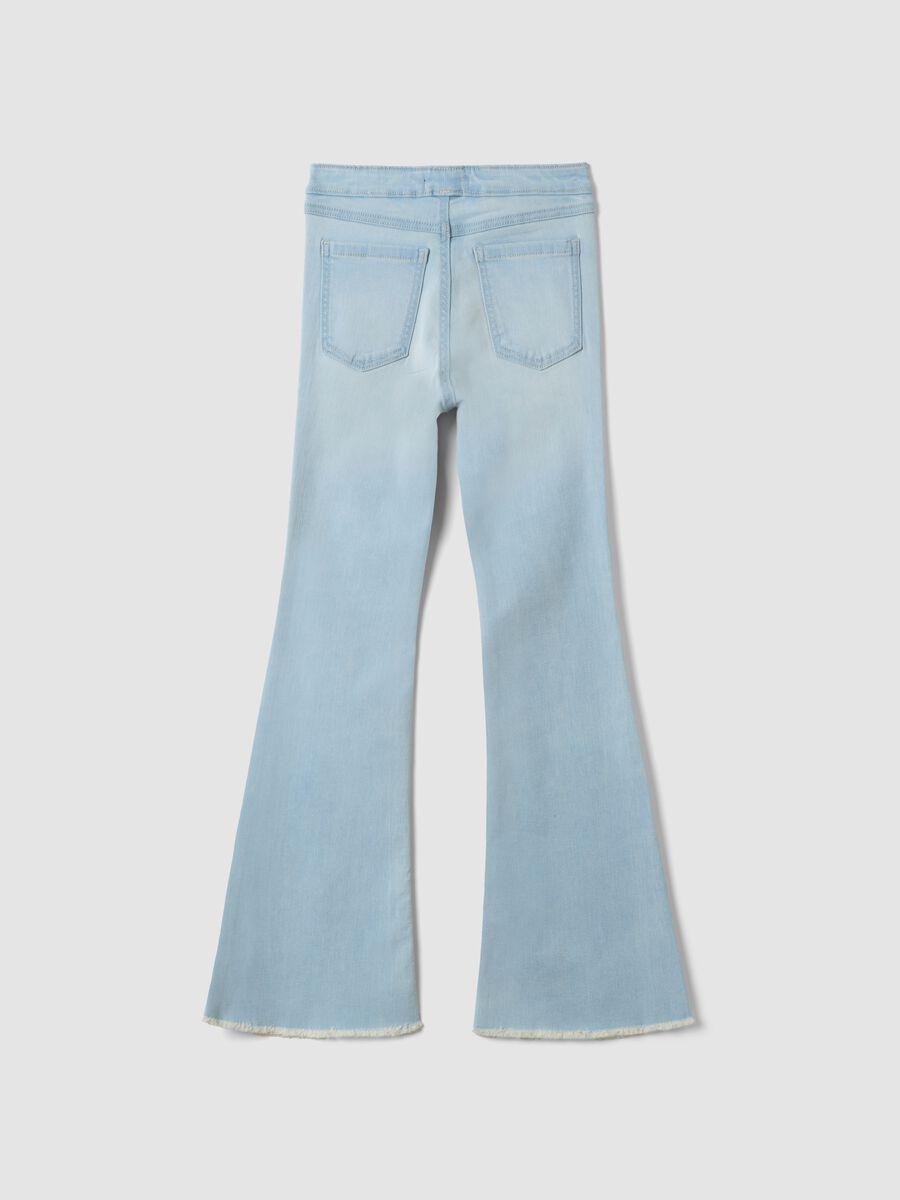 Blue flared jeggings in stretchy cotton and viscose for girls_2