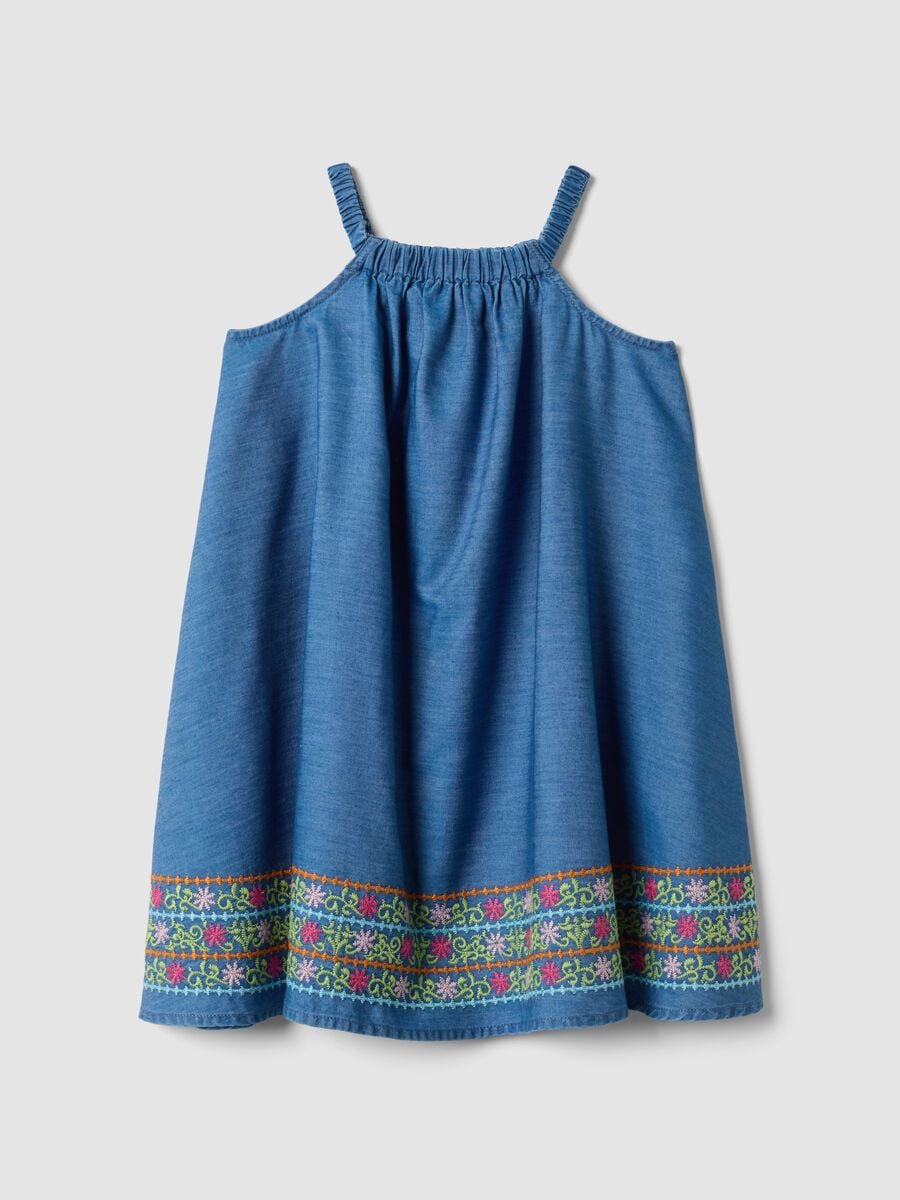 Vestido azul de lyocell puro con tirantes y bordado en el bajo_3