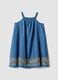 Blue pure lyocell dress with straps and hem embroidery_3