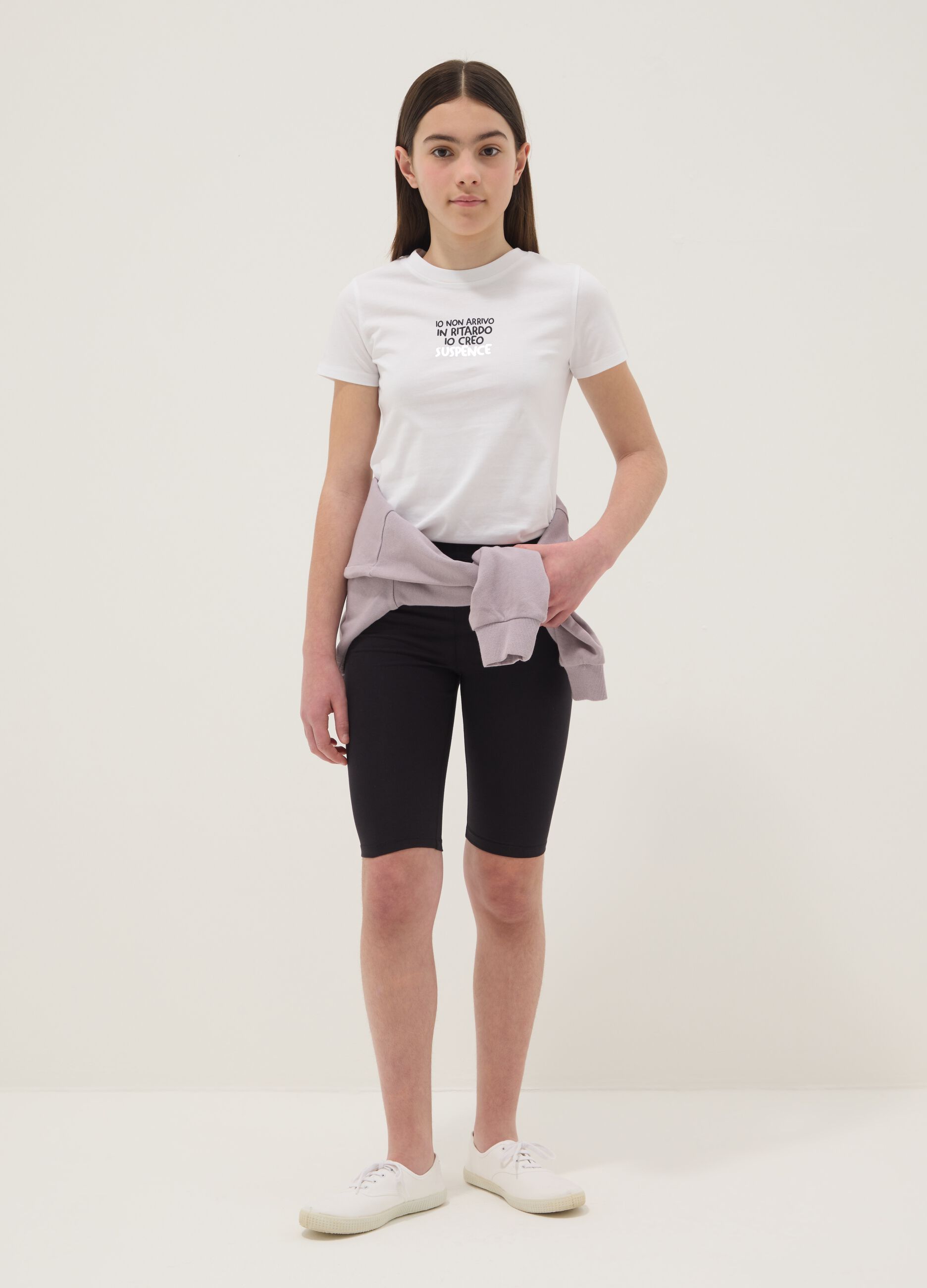 Cal&ccedil;&otilde;es ciclista skinny pretos em algod&atilde;o el&aacute;stico para rapariga