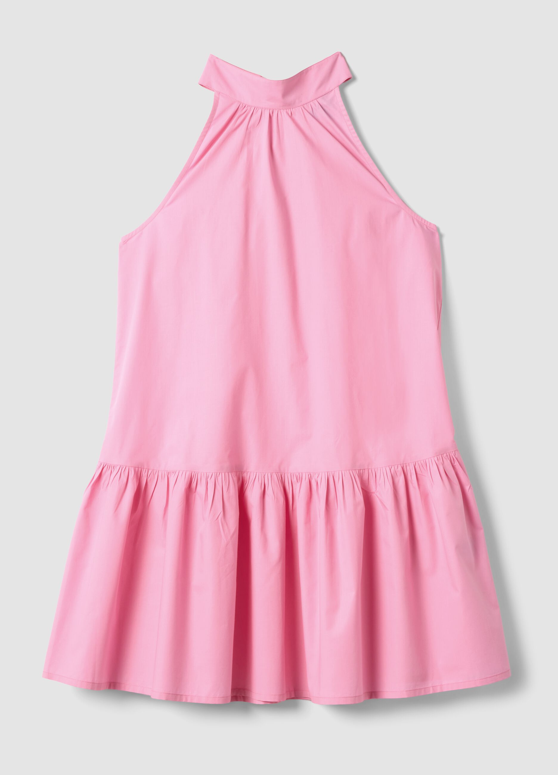 Pink pure cotton mini dress with high neck