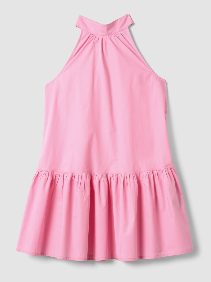 Pink pure cotton mini dress with high neck_4