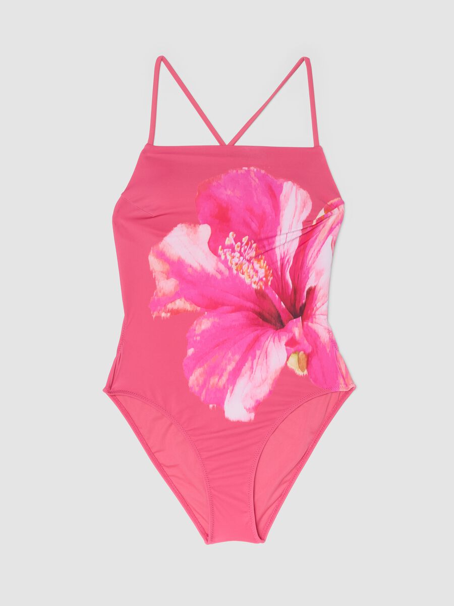 Maillot de bain une pi&egrave;ce rose stretch &agrave; imprim&eacute; floral_4