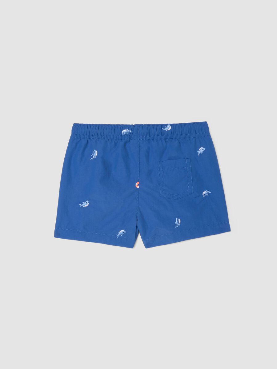 Sea-blue boys&rsquo; boxer swim shorts with fish print_1