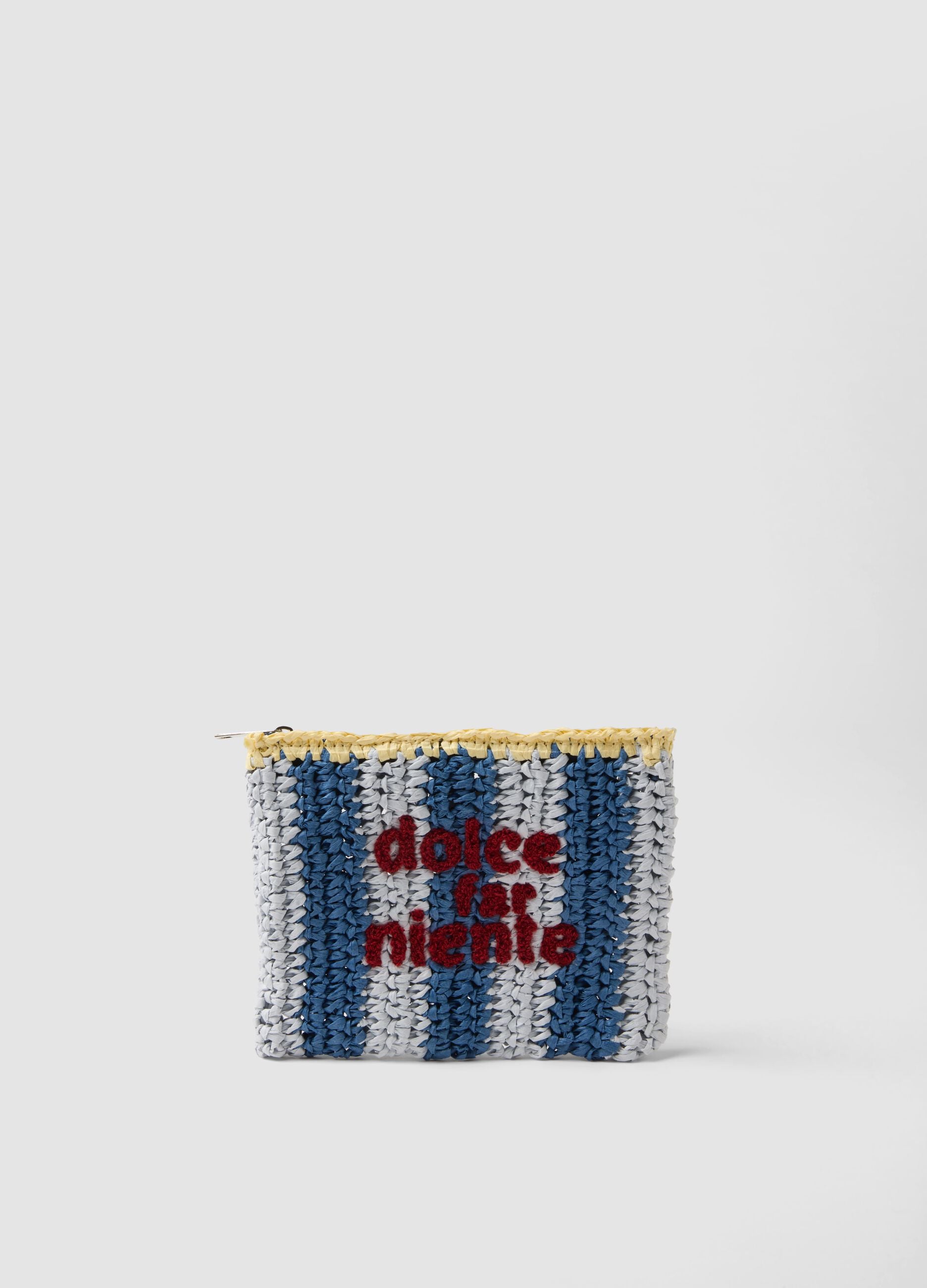 Multicolour clutch in pure woven paper fabric with slogan