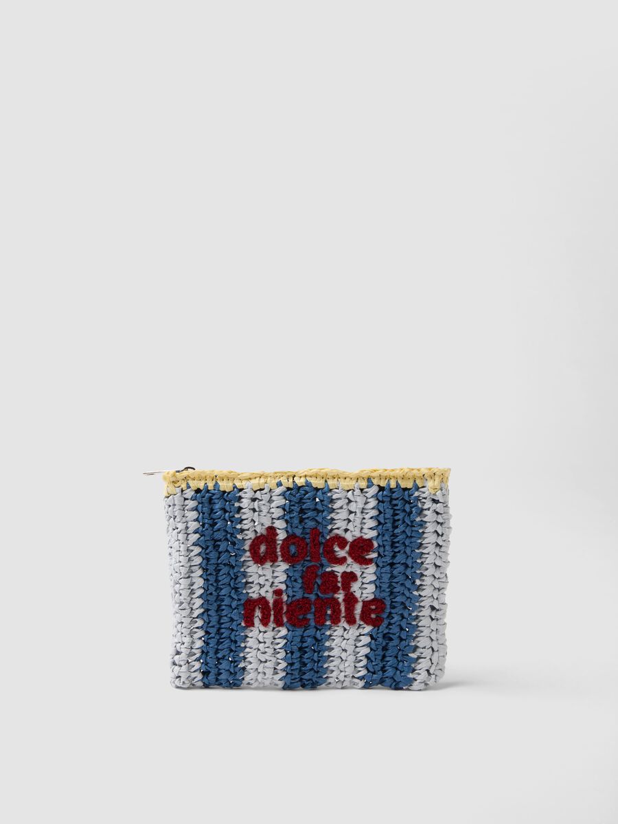 Multicolour clutch in pure woven paper fabric with slogan_0