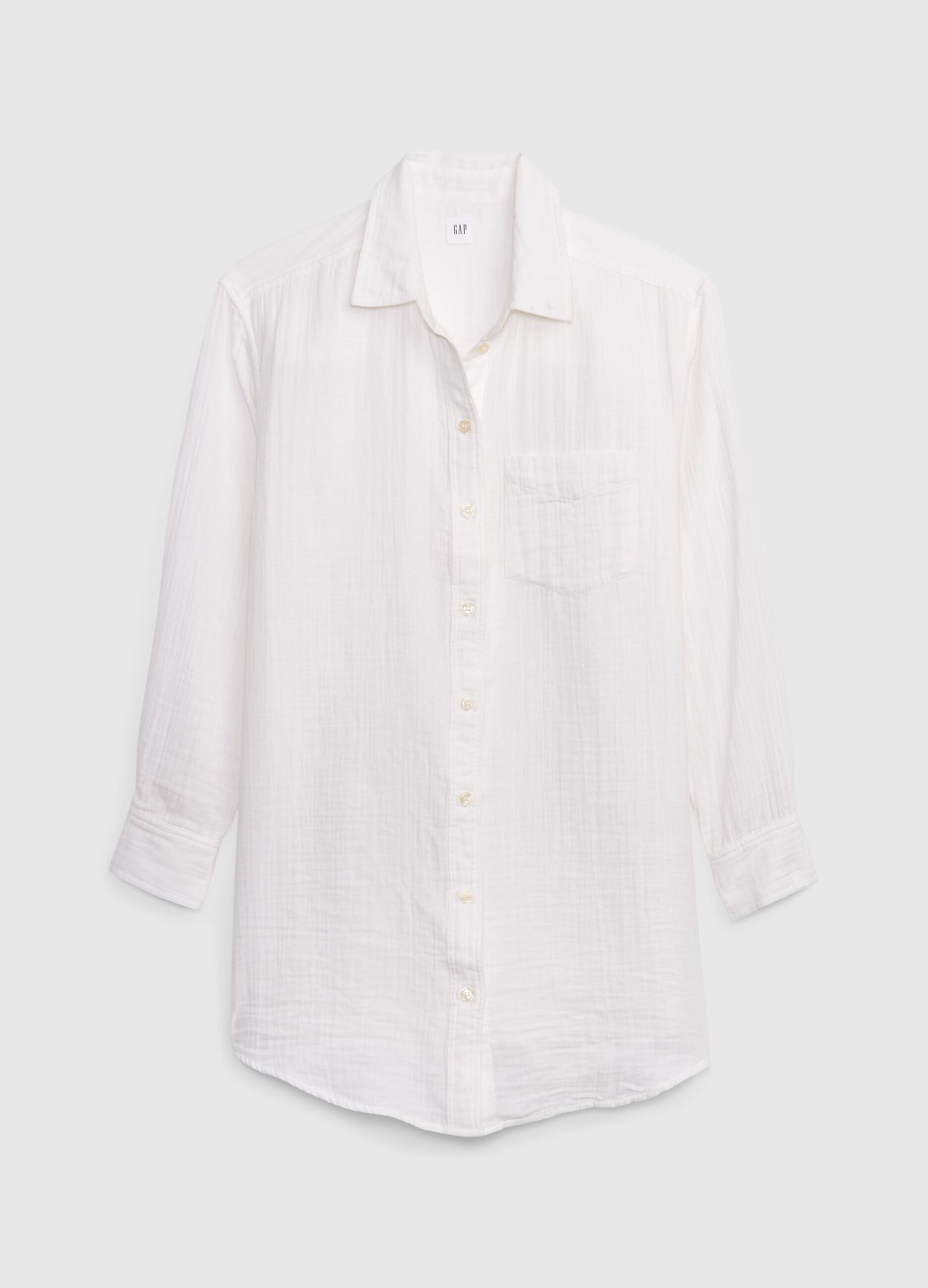 Long cotton gauze shirt with pocket