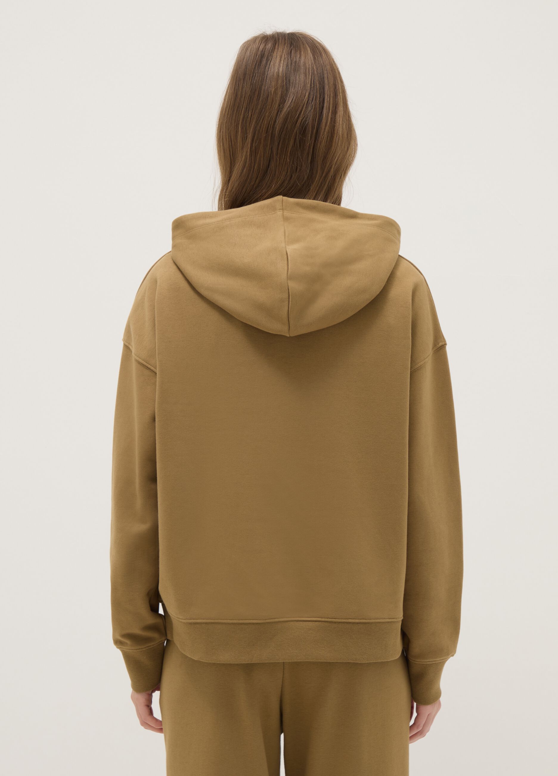 Regular fit beige cotton blend hoodie
