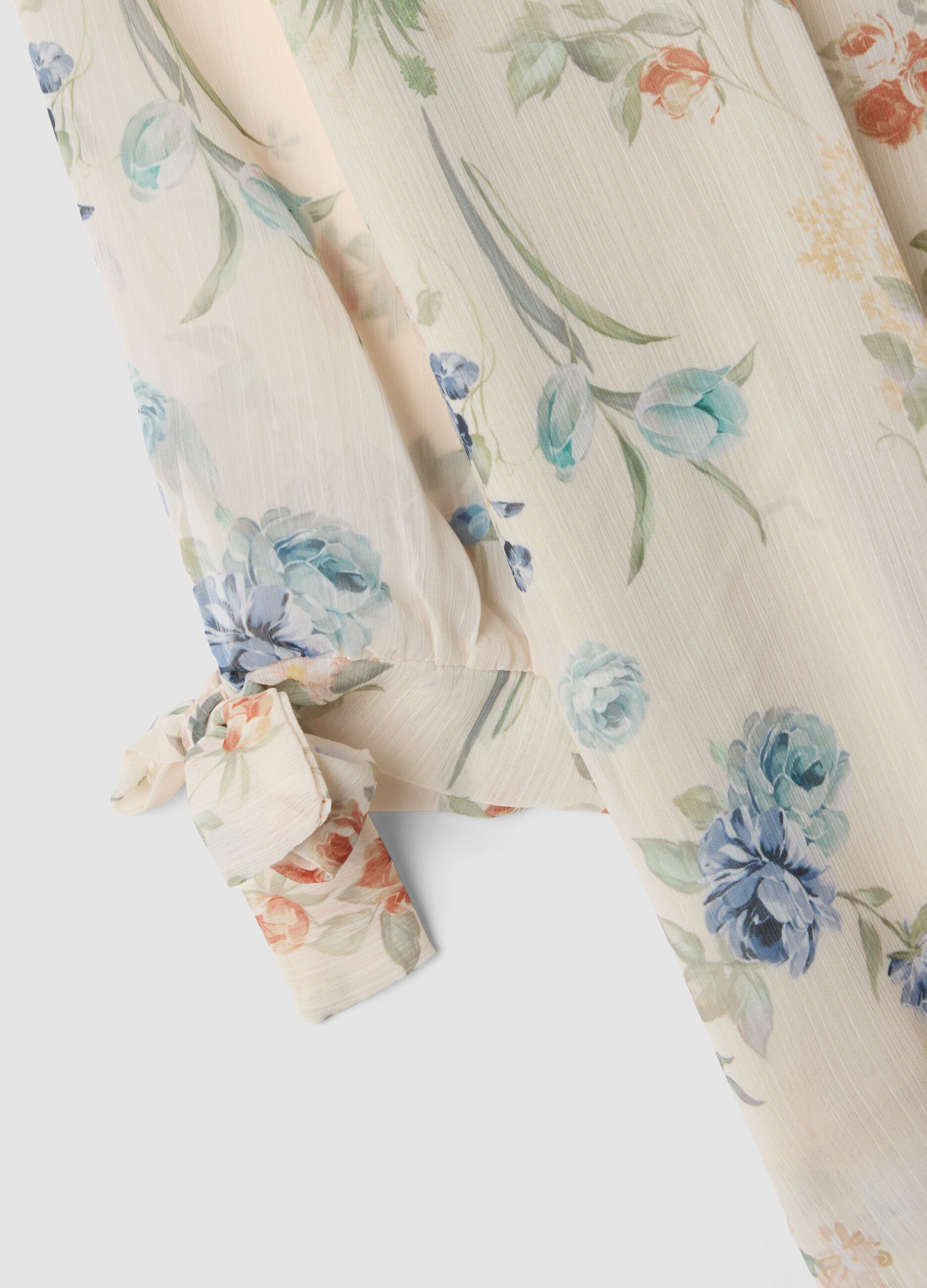 Beige floral long-sleeve blouse, regular fit