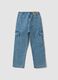 Light blue denim cargo jeans in cotton-viscose blend, straight fit_4