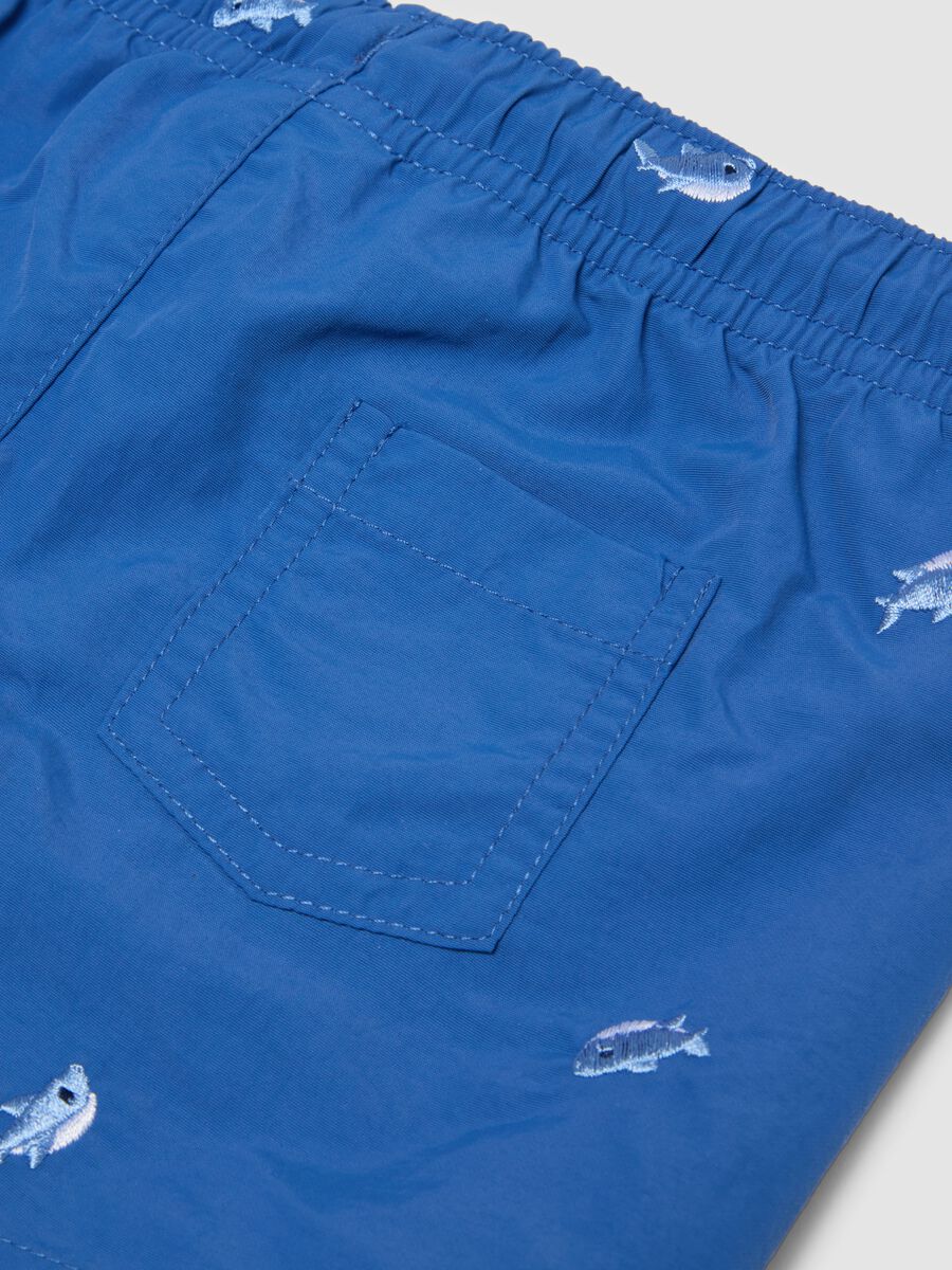 Sea-blue boys&rsquo; boxer swim shorts with fish print_3