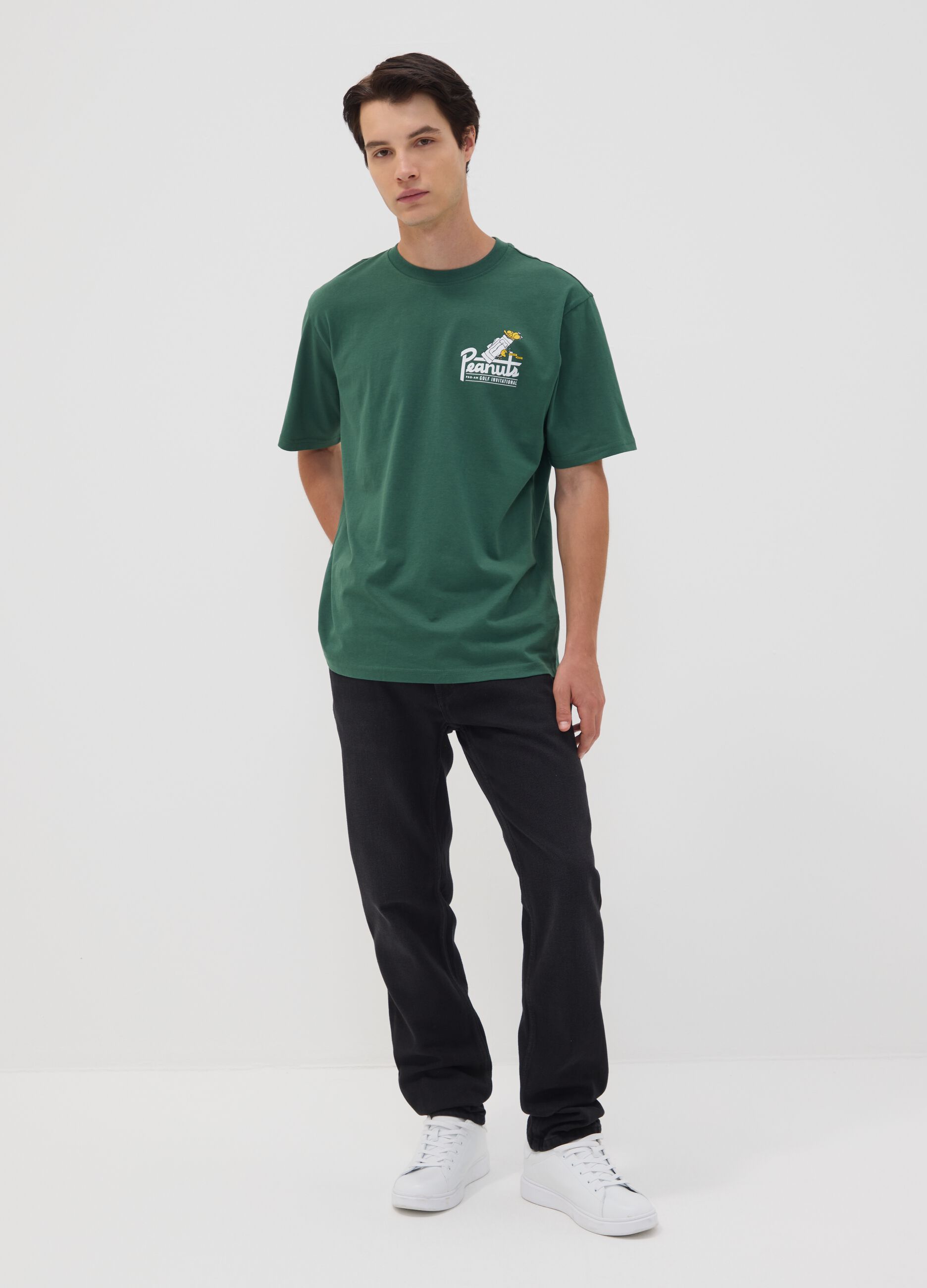 Green pure cotton Peanuts print T-shirt, relaxed fit