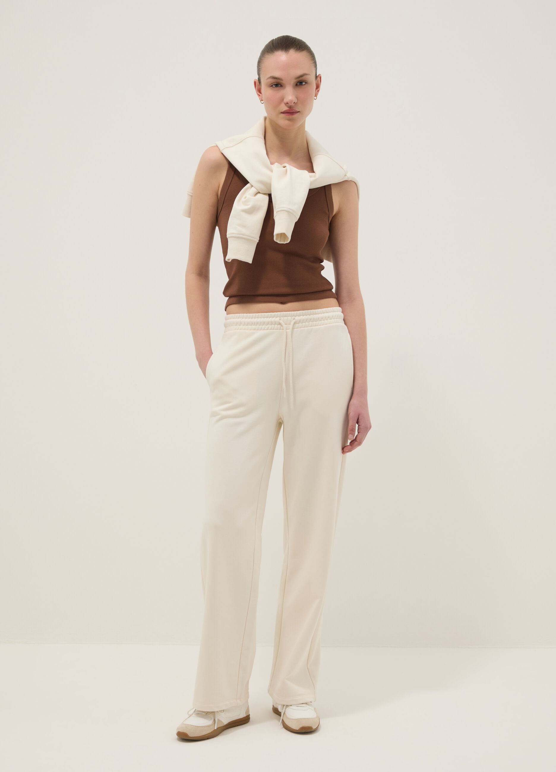 Brown fitted stretch-cotton vest top