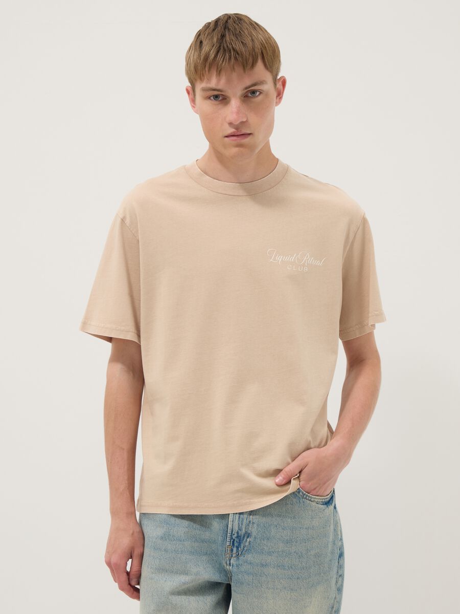 Beige short-sleeve pure cotton T-shirt_1