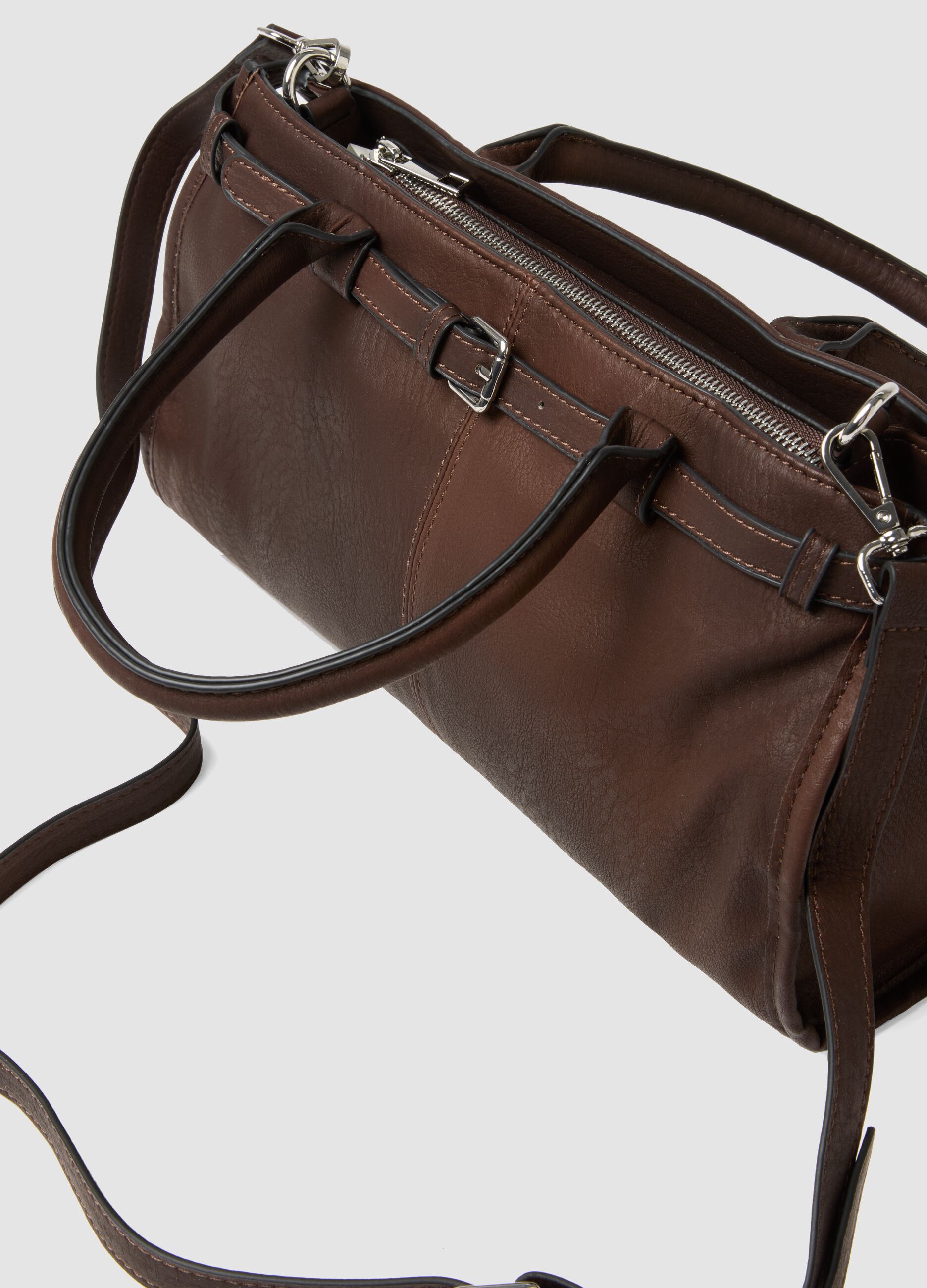 Brown handbag with removable shoulder strap