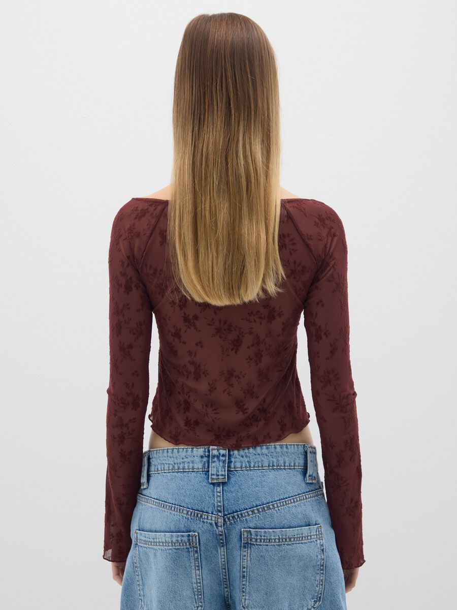 Transparente Langarm-T-Shirt in Braun_3