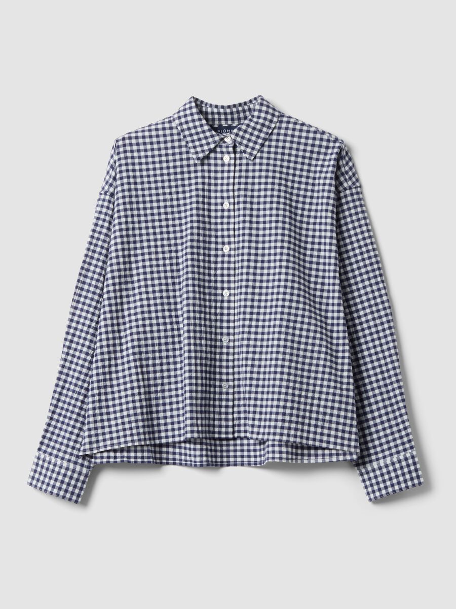 Camisa azul aos quadrados em algod&atilde;o el&aacute;stico, corte regular_4