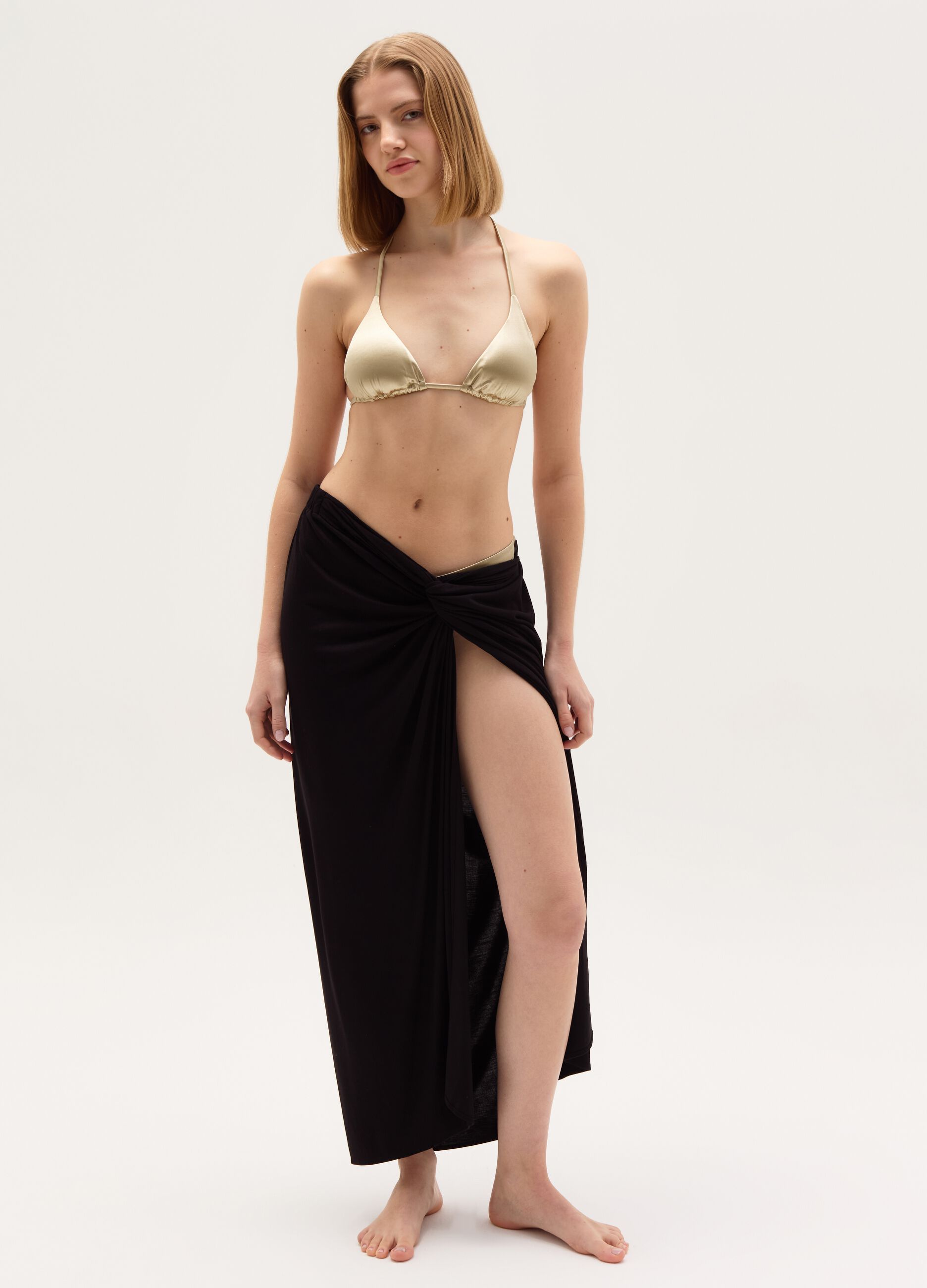 Long beach cover-up skirt with knot