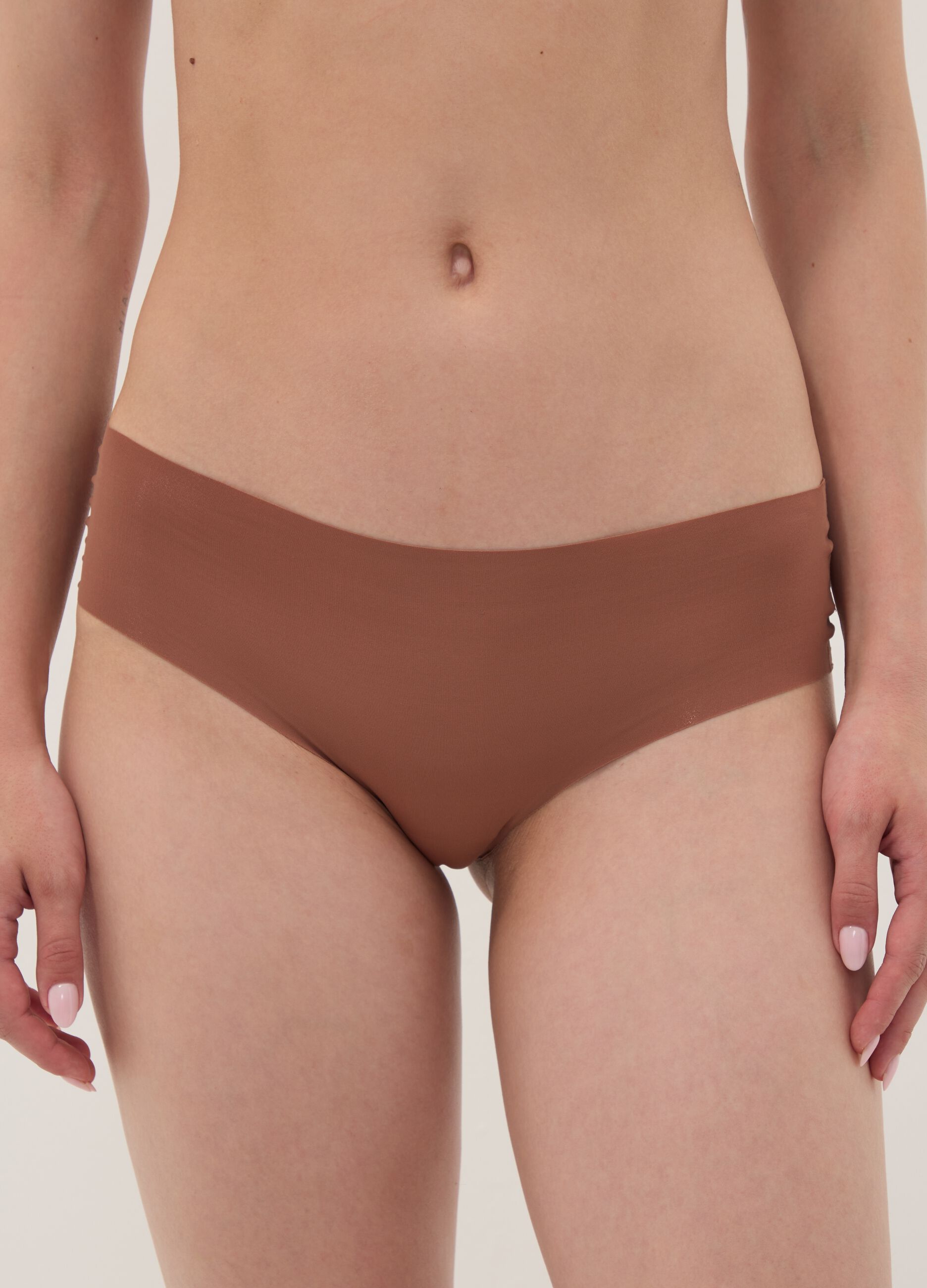 Brown regular-waist stretch microfibre hipster briefs