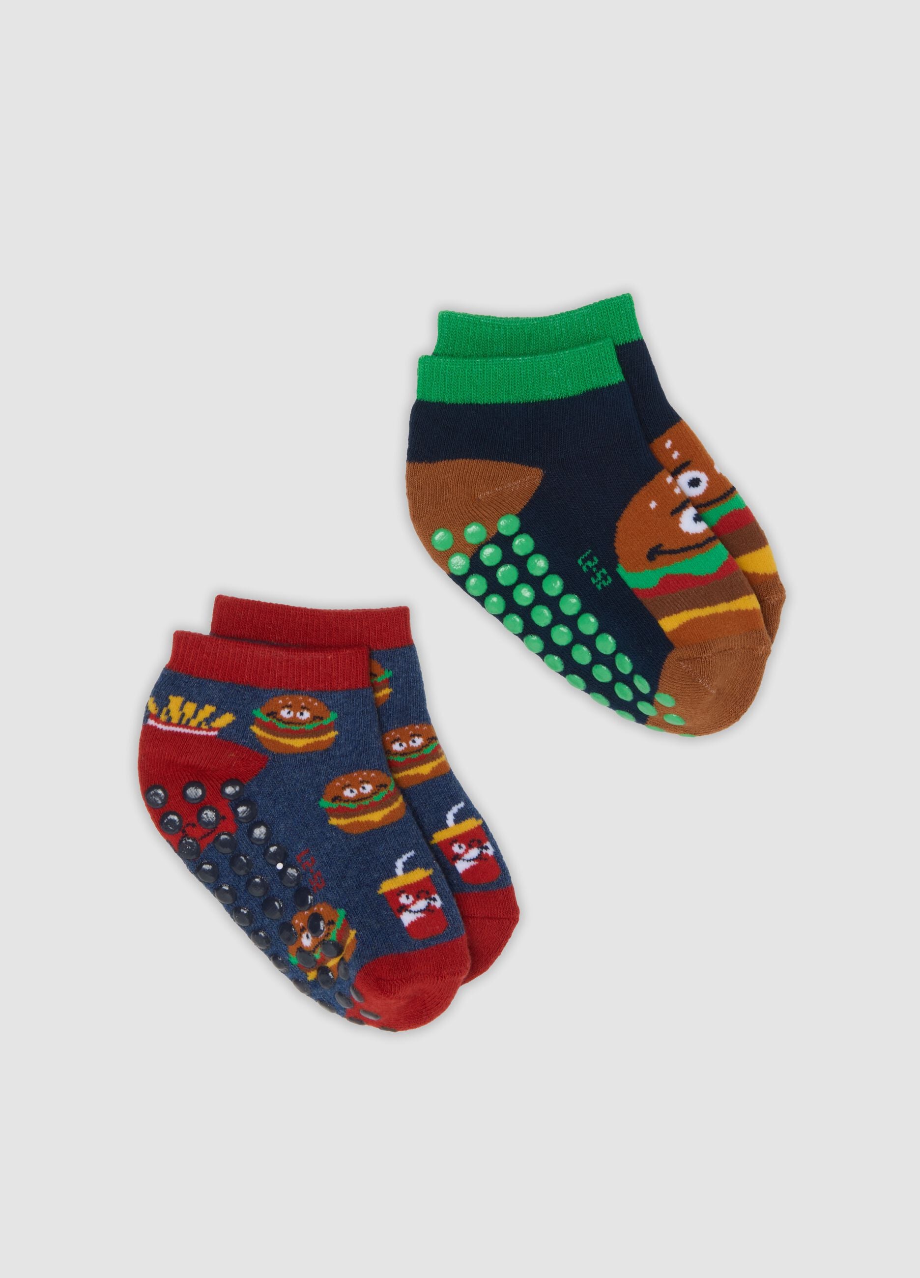 2-pack organic stretch cotton anti-slip socks with hamburger print