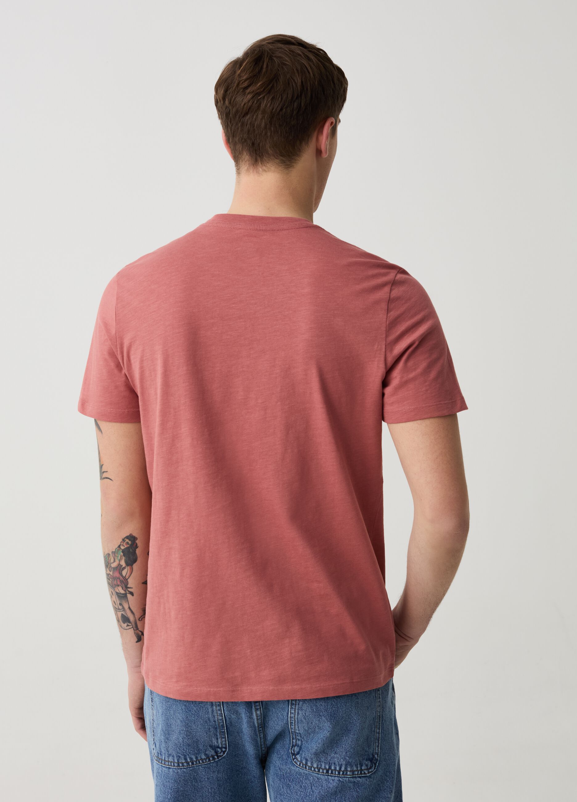 Camiseta cuello redondo de punto flameado