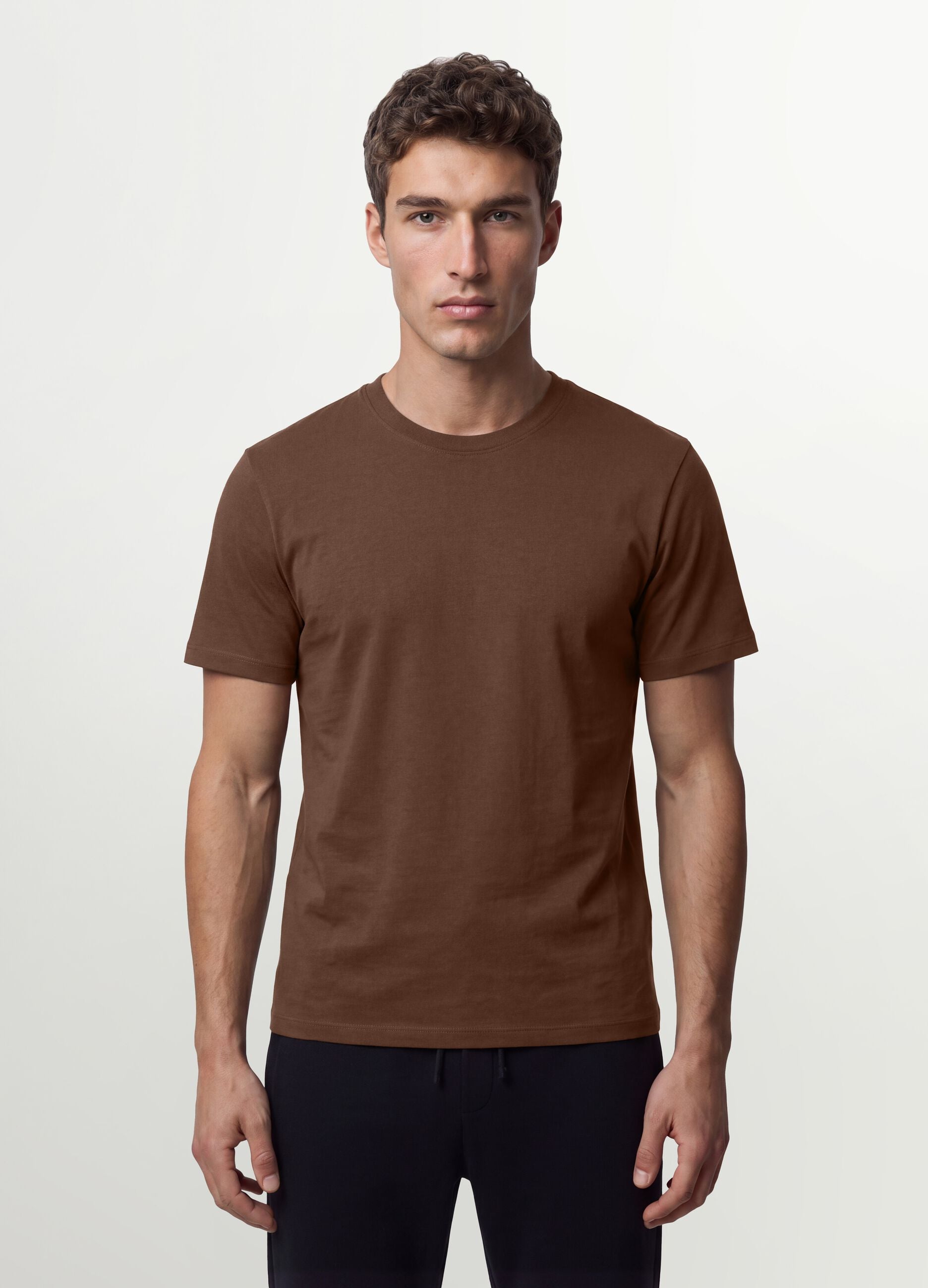 Brown regular-fit T-shirt in pure organic cotton jersey