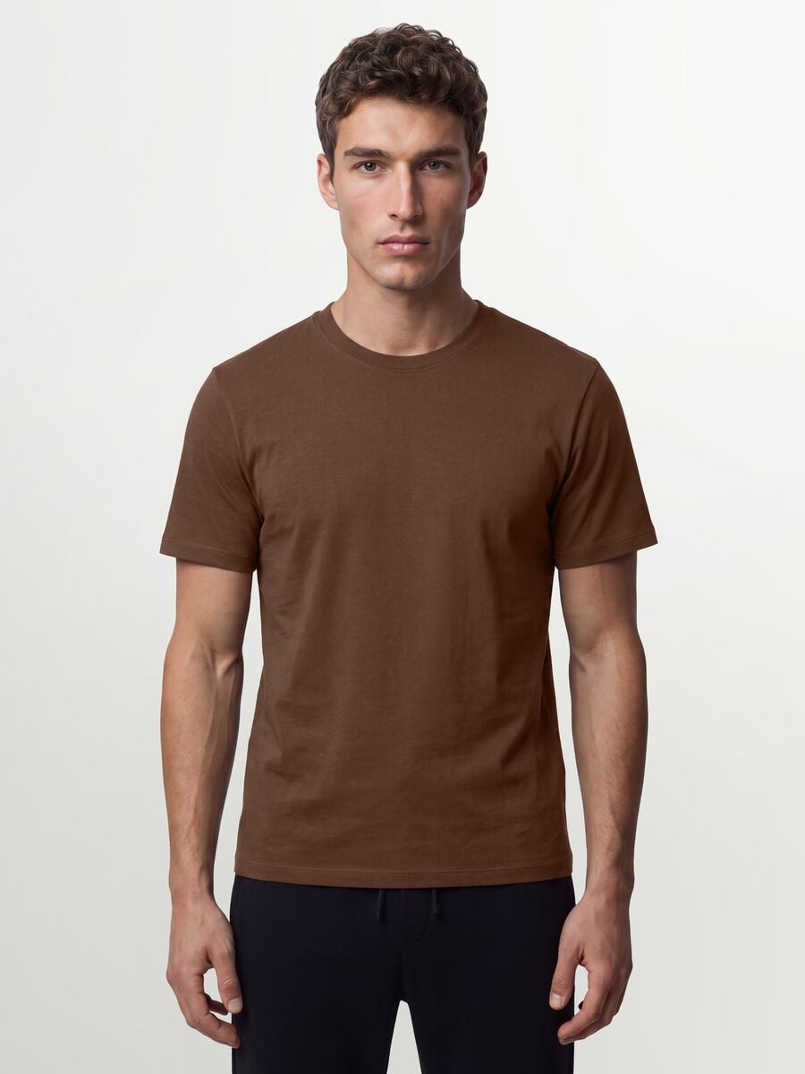 Brown regular-fit T-shirt in pure organic cotton jersey_0