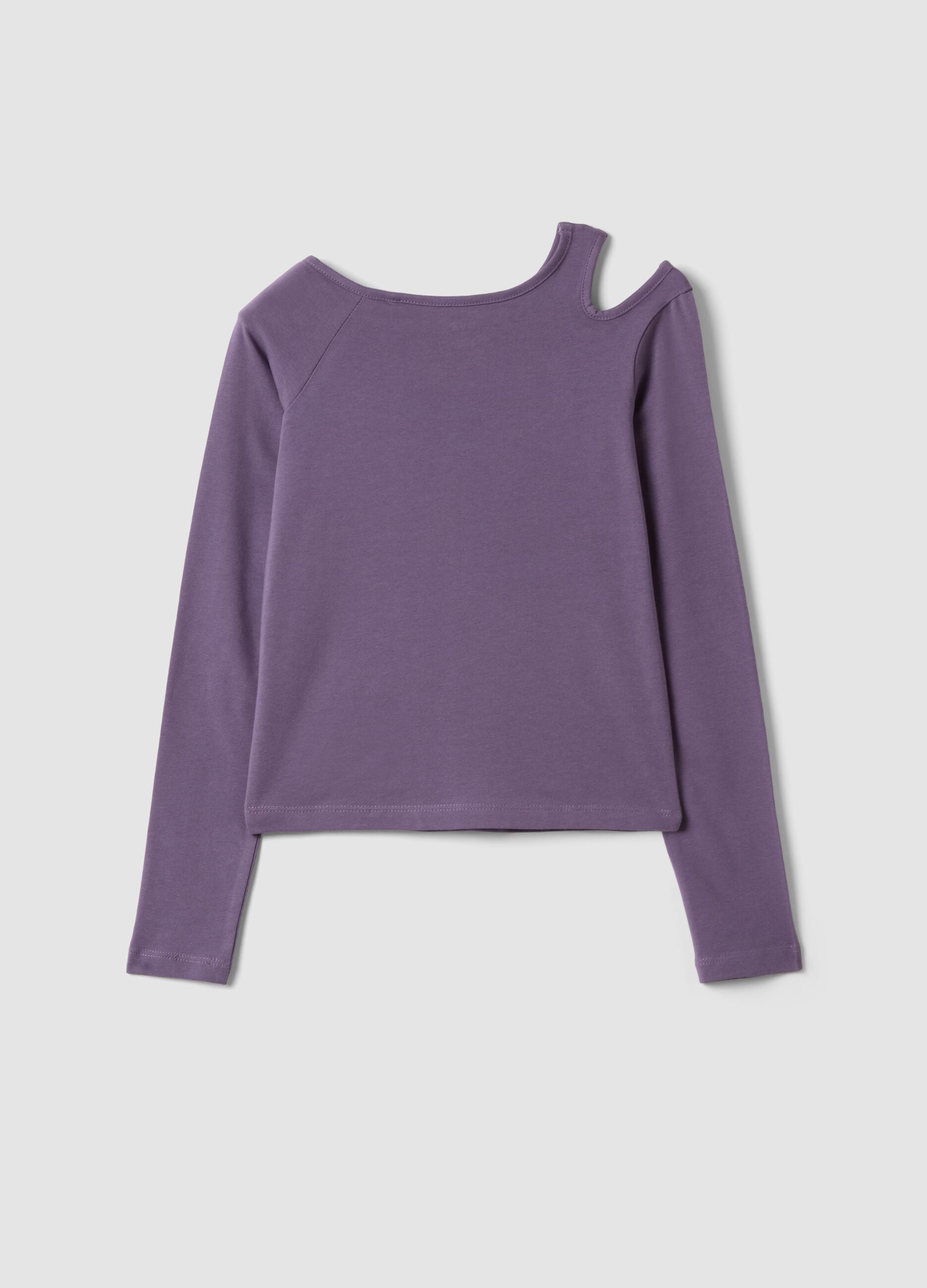 Purple stretch organic cotton cut-out T-shirt for girls