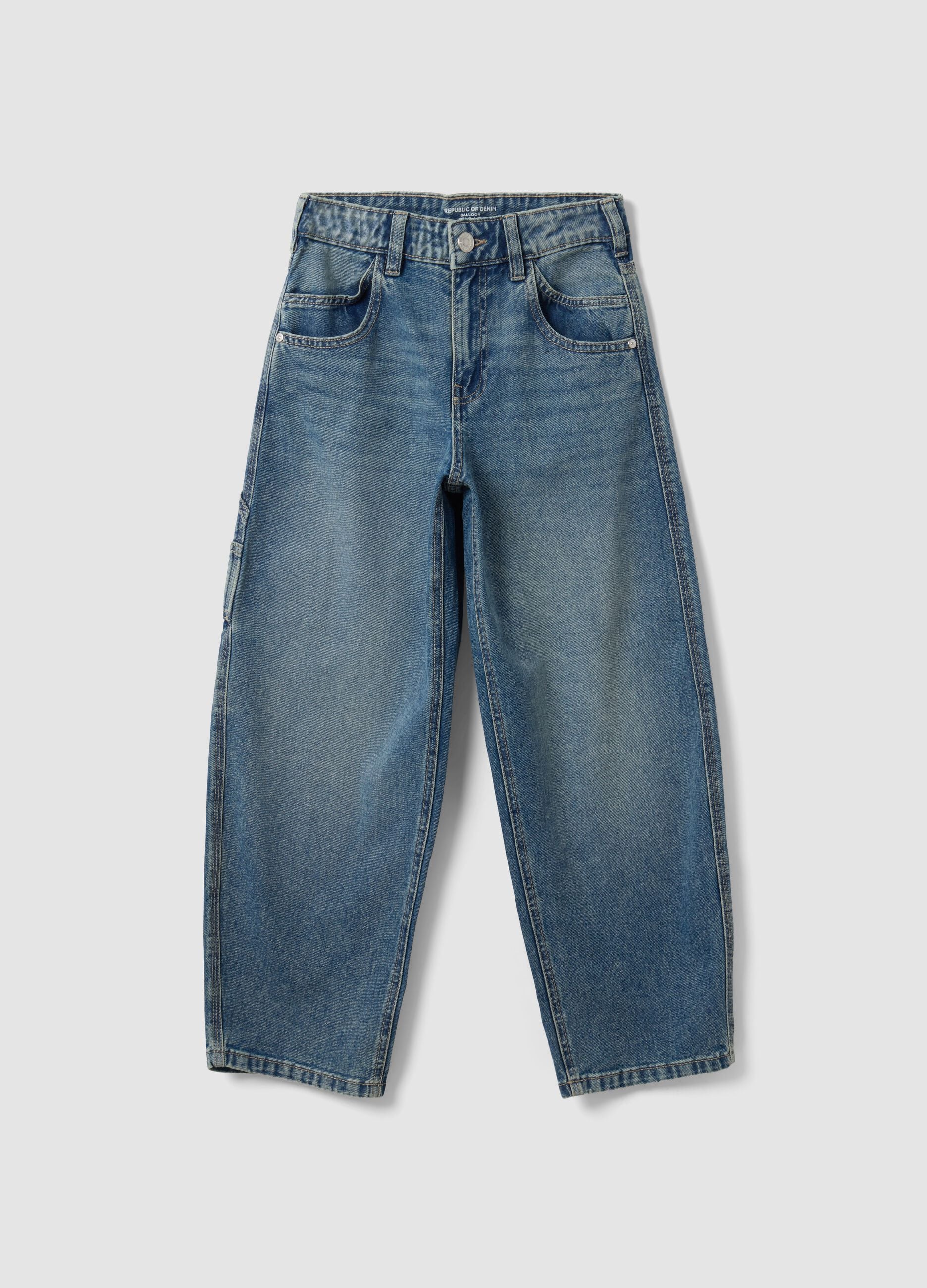 Blue denim pure cotton balloon-fit jeans