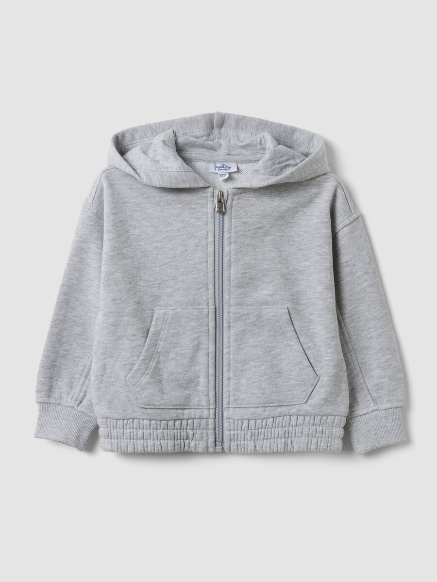 Grey hooded sweatshirt in pure organic cotton, oversized fit for baby girl_0