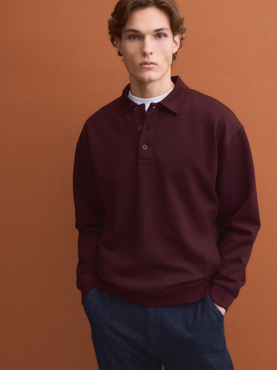 Braunes Sweatshirt aus Stretchmaterial mit Polokragen, Relaxed Fit_0